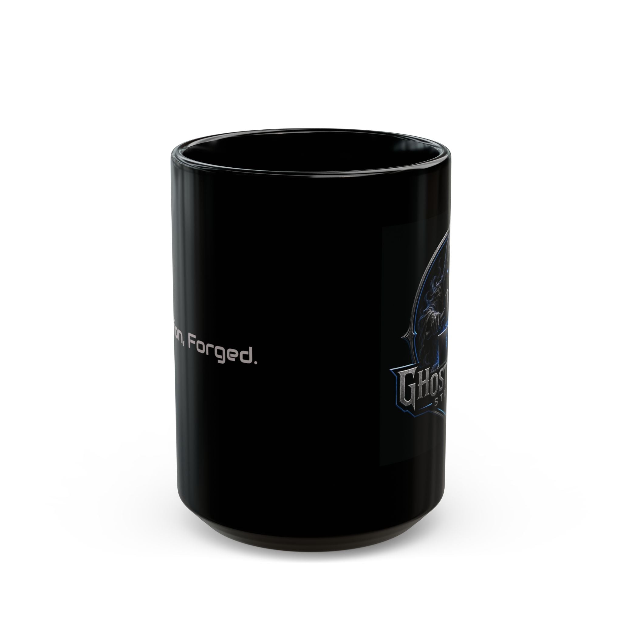 GhostForge Studio Black Mug – Dark Gamer Logo Coffee Cup (11oz/15oz)