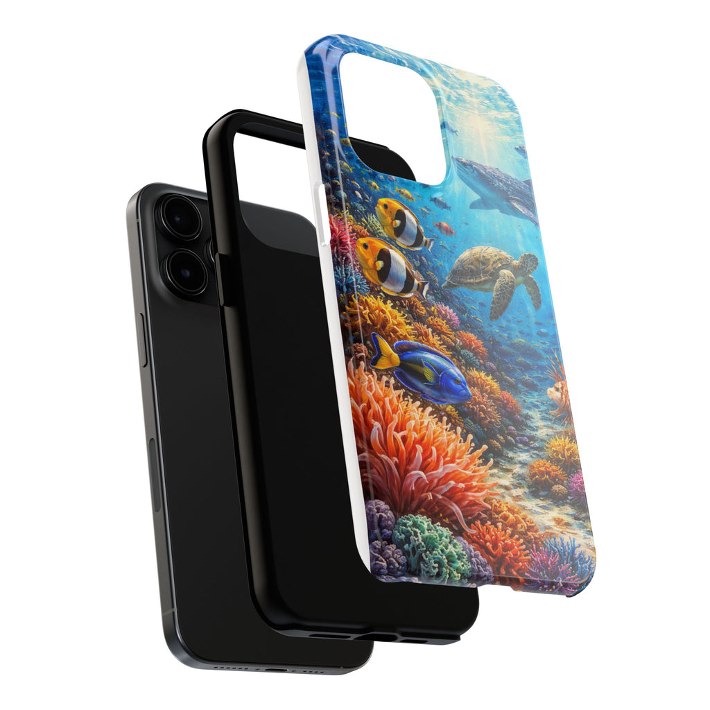 Ocean Reef Tough Phone Case — Colorful Sea Turtle & Tropical Fish Design