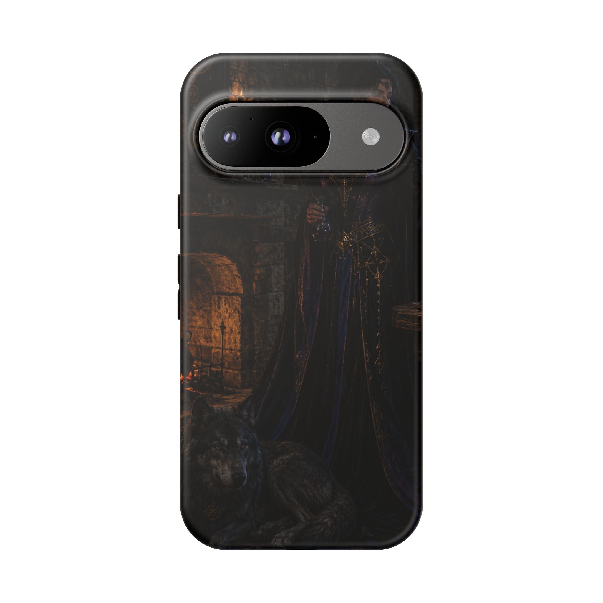 Gothic Witch Phone Case — Dark Fantasy Wolf & Fireplace Tough Case