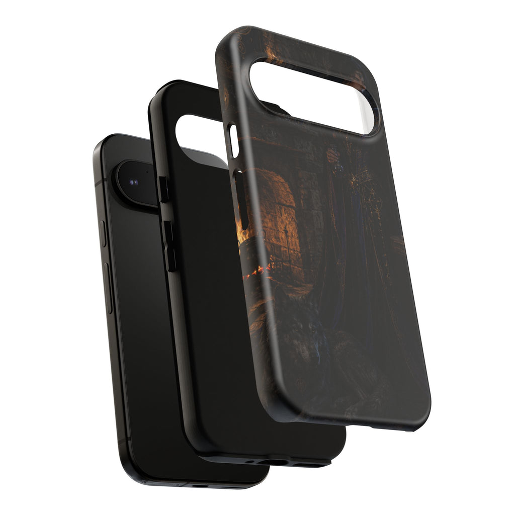 Gothic Witch Phone Case — Dark Fantasy Wolf & Fireplace Tough Case