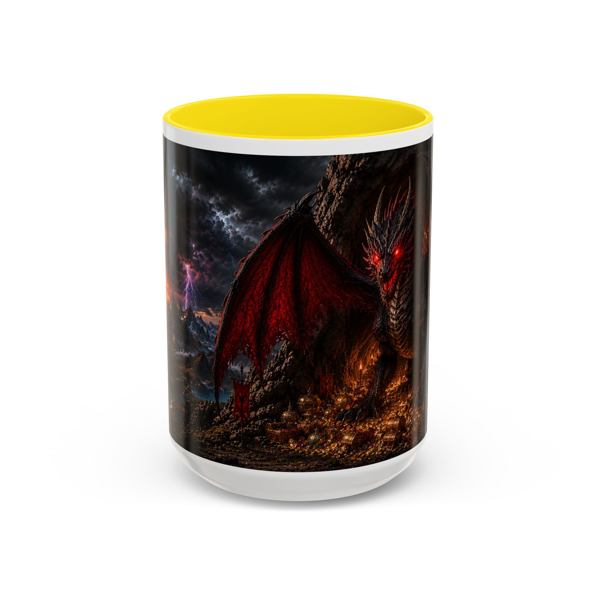 Dragon Coffee Mug — Dark Fantasy Red-Eyed Dragon Accent Mug (11/15oz)
