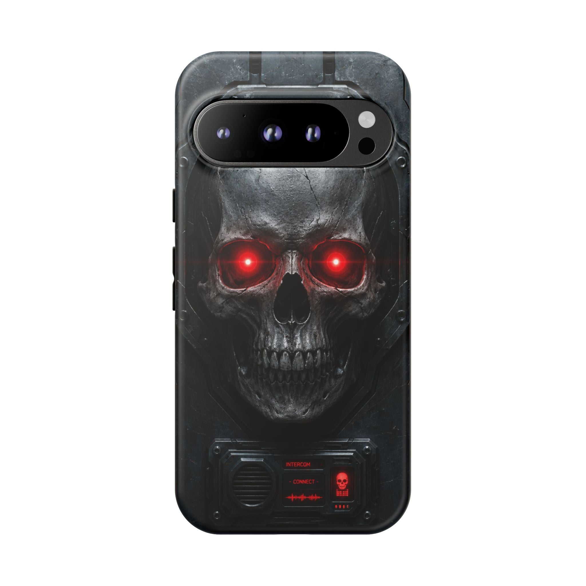 Skull Sentinel Phone Case — Red-Eyed Tactical Skull Protective Case
