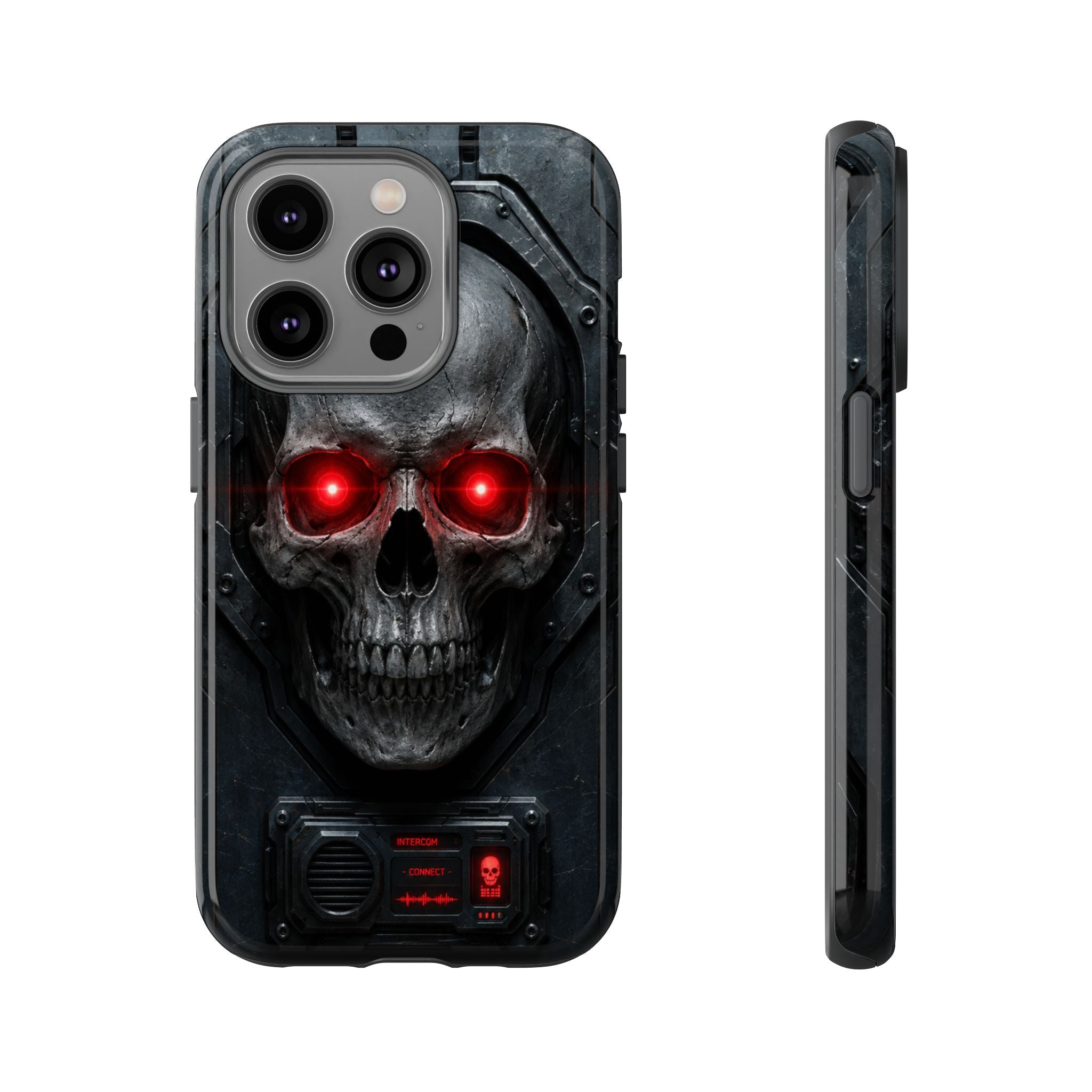Skull Sentinel Phone Case — Red-Eyed Tactical Skull Protective Case