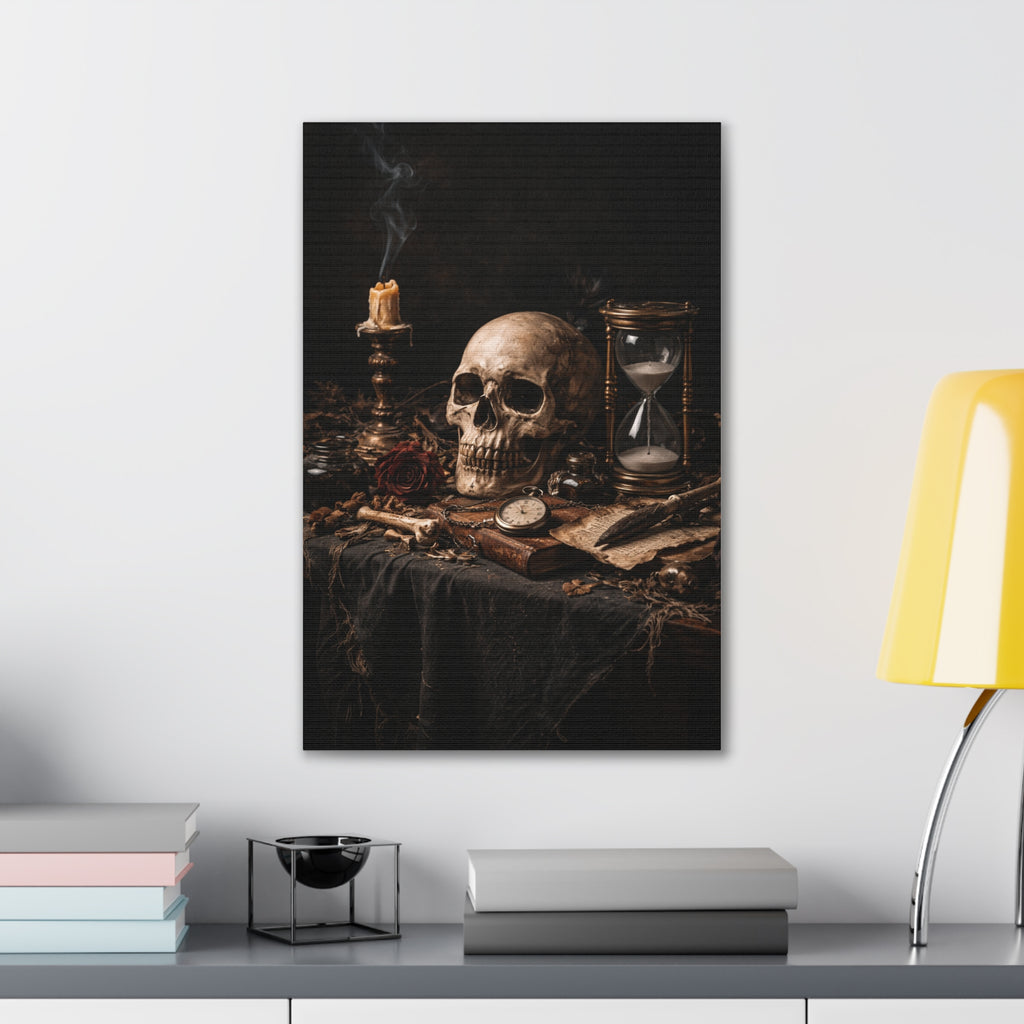 Memento Mori - Still Life Canvas — Skull, Hourglass & Candle Wall Art