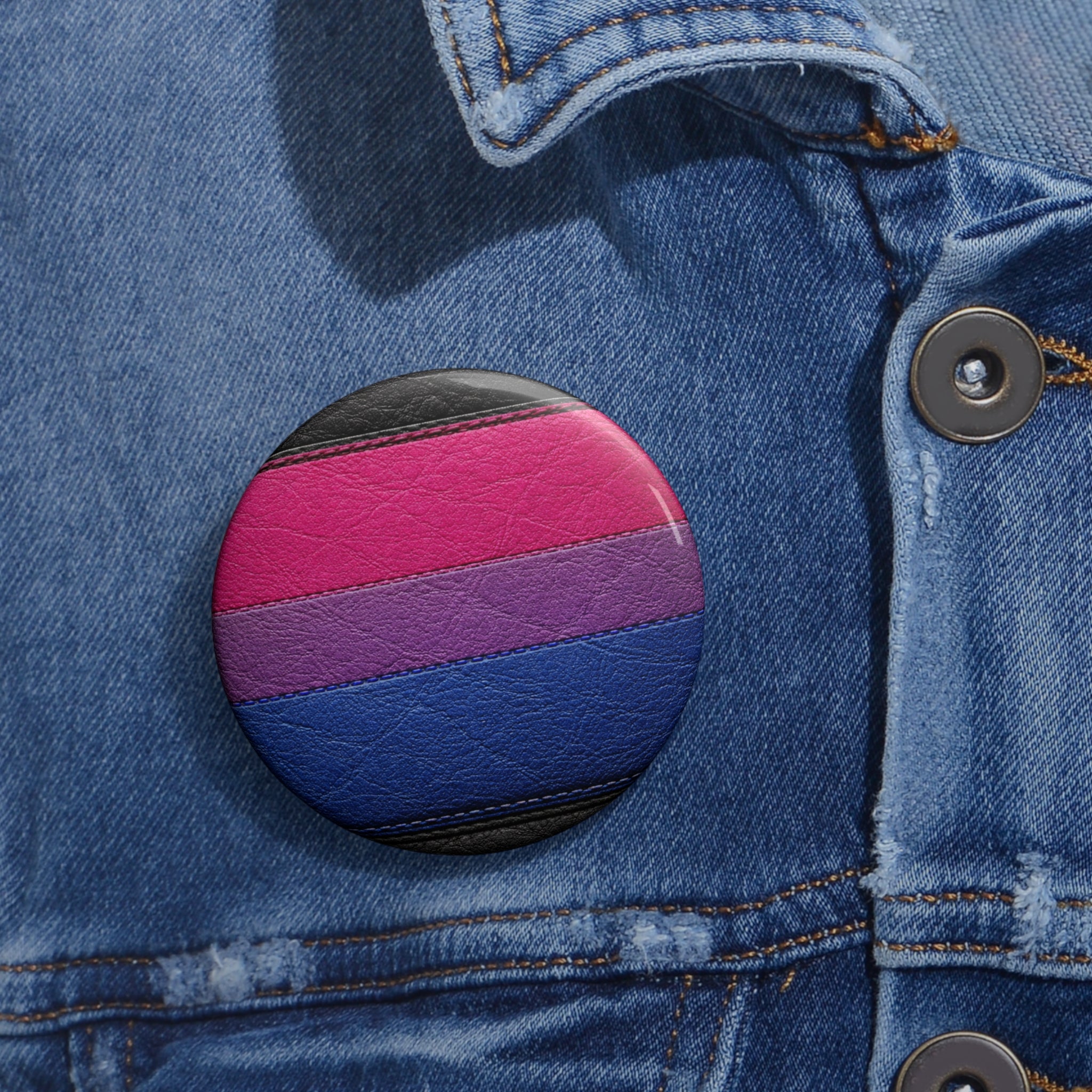 Bisexual Pride Pin Button — Leather Texture LGBTQ+ Flag Badge