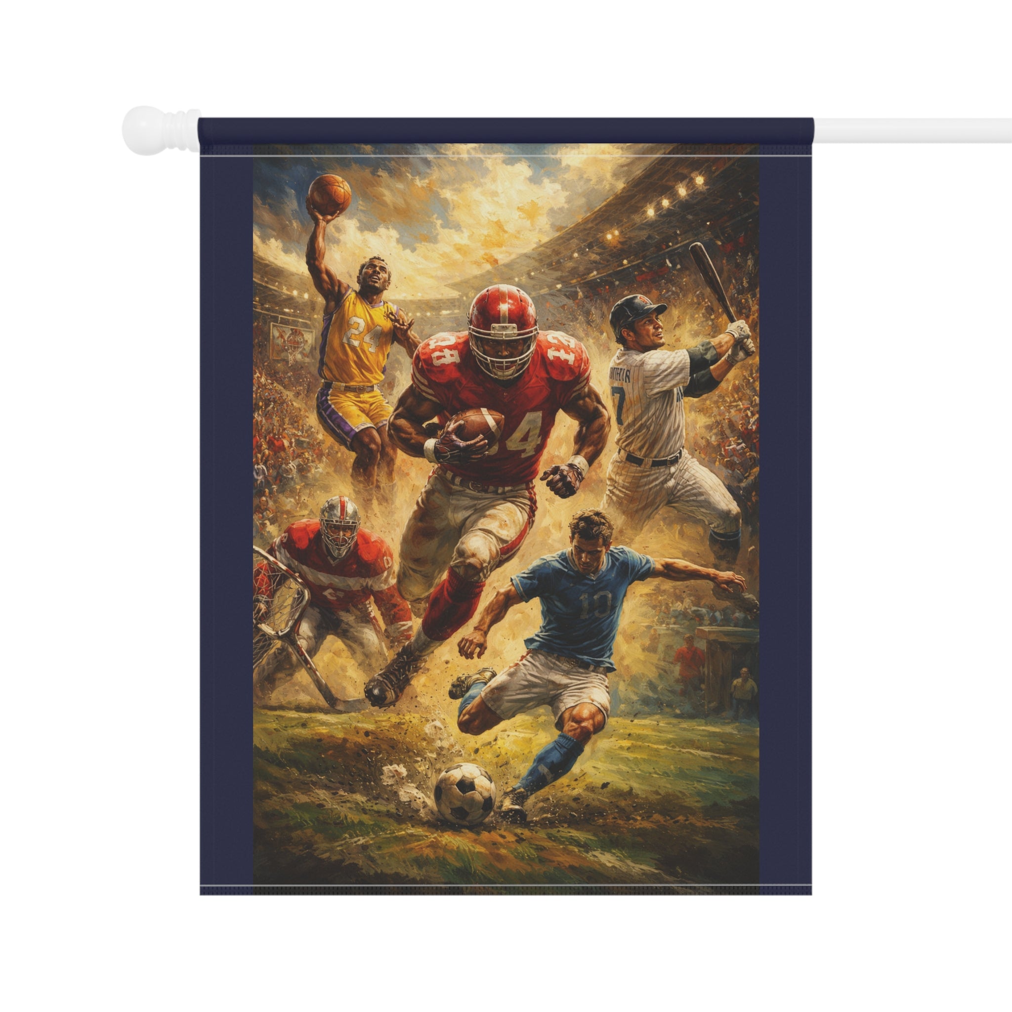 Sports Collage Garden Flag - Football, Basketball, Soccer & Baseball Outdoor Banner