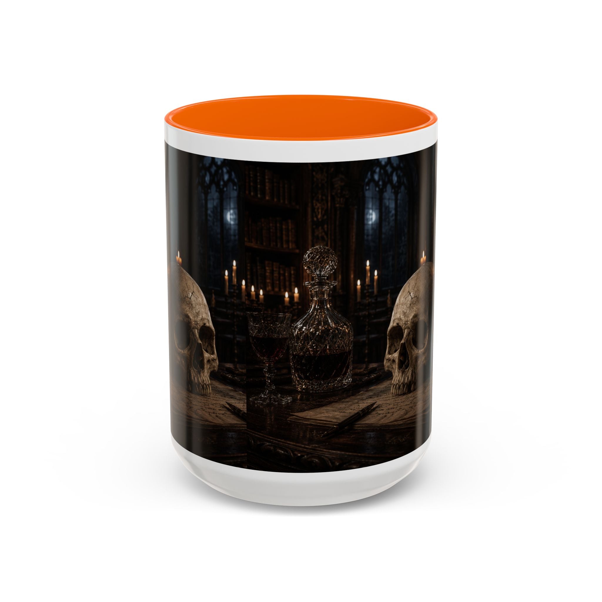 Gothic Skull Coffee Mug — Candlelit Occult Library Accent Mug (11/15oz)