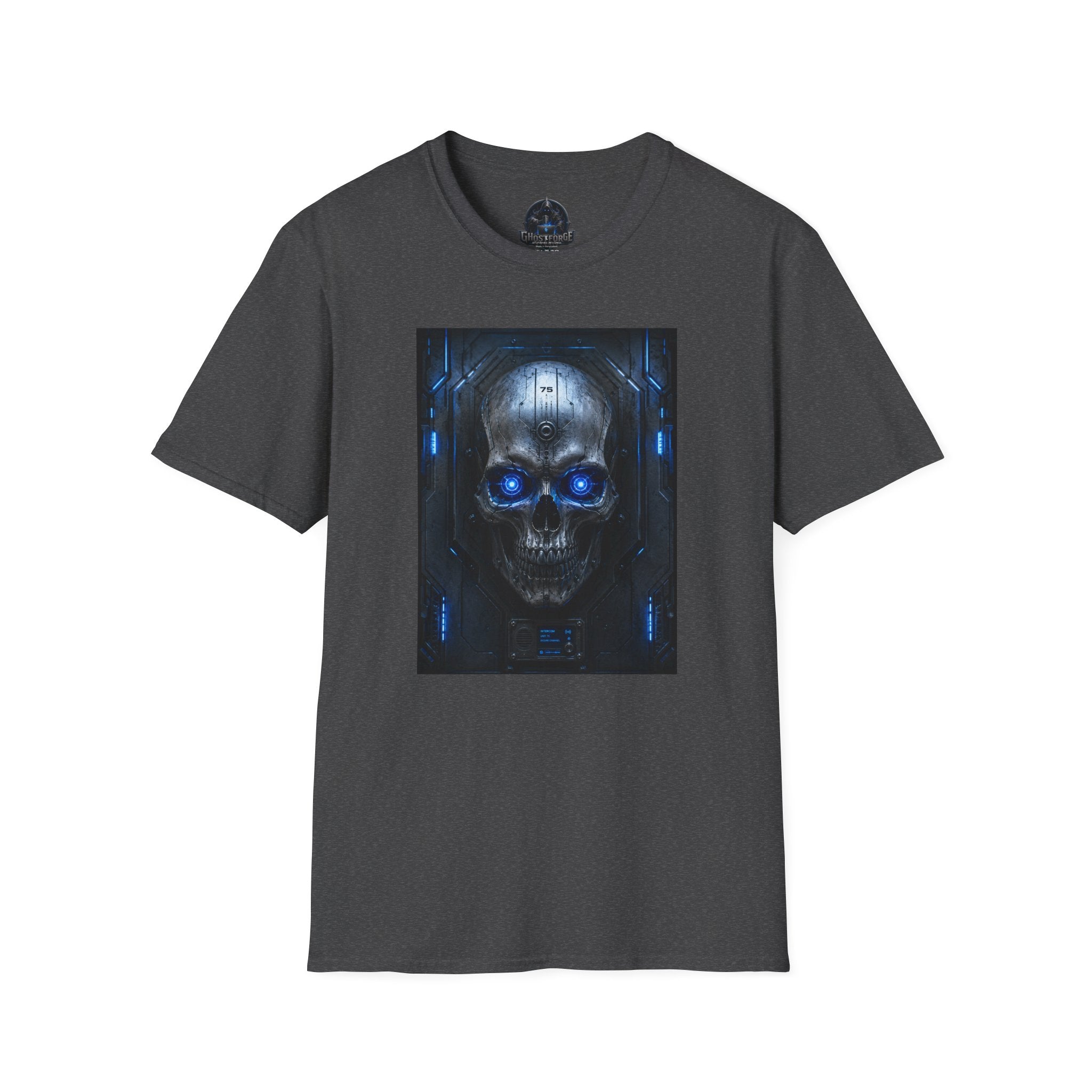 Skull Cyberpunk T-Shirt — Blue Glowing Skull Sci‑Fi Graphic Tee