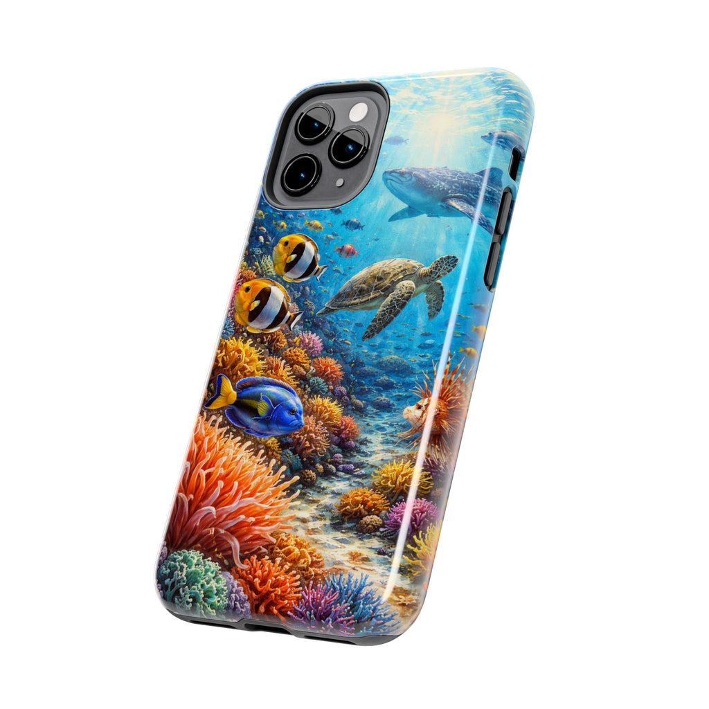 Ocean Reef Tough Phone Case — Colorful Sea Turtle & Tropical Fish Design