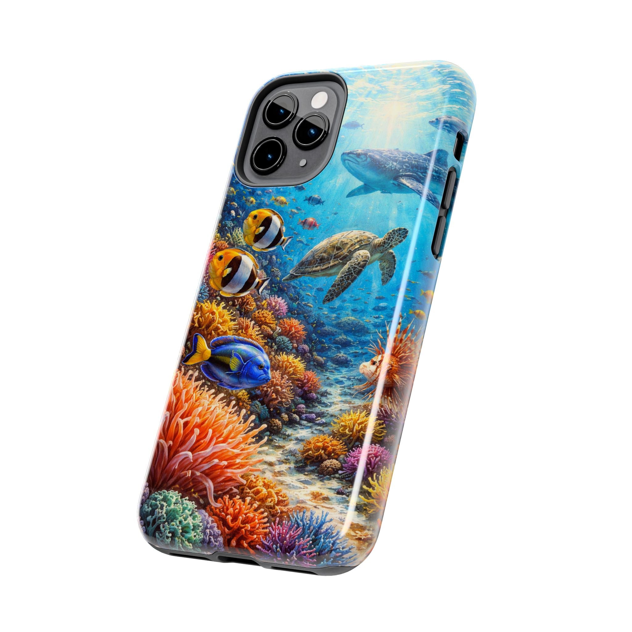 Ocean Reef Tough Phone Case — Colorful Sea Turtle & Tropical Fish Design