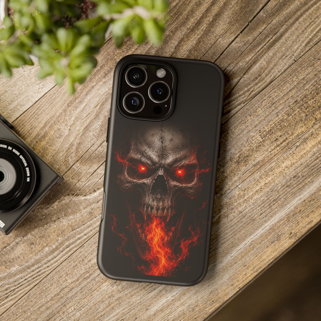 Flaming Skull Tough Case — Heavy-Duty Phone Case with Red-Eye Skull Design