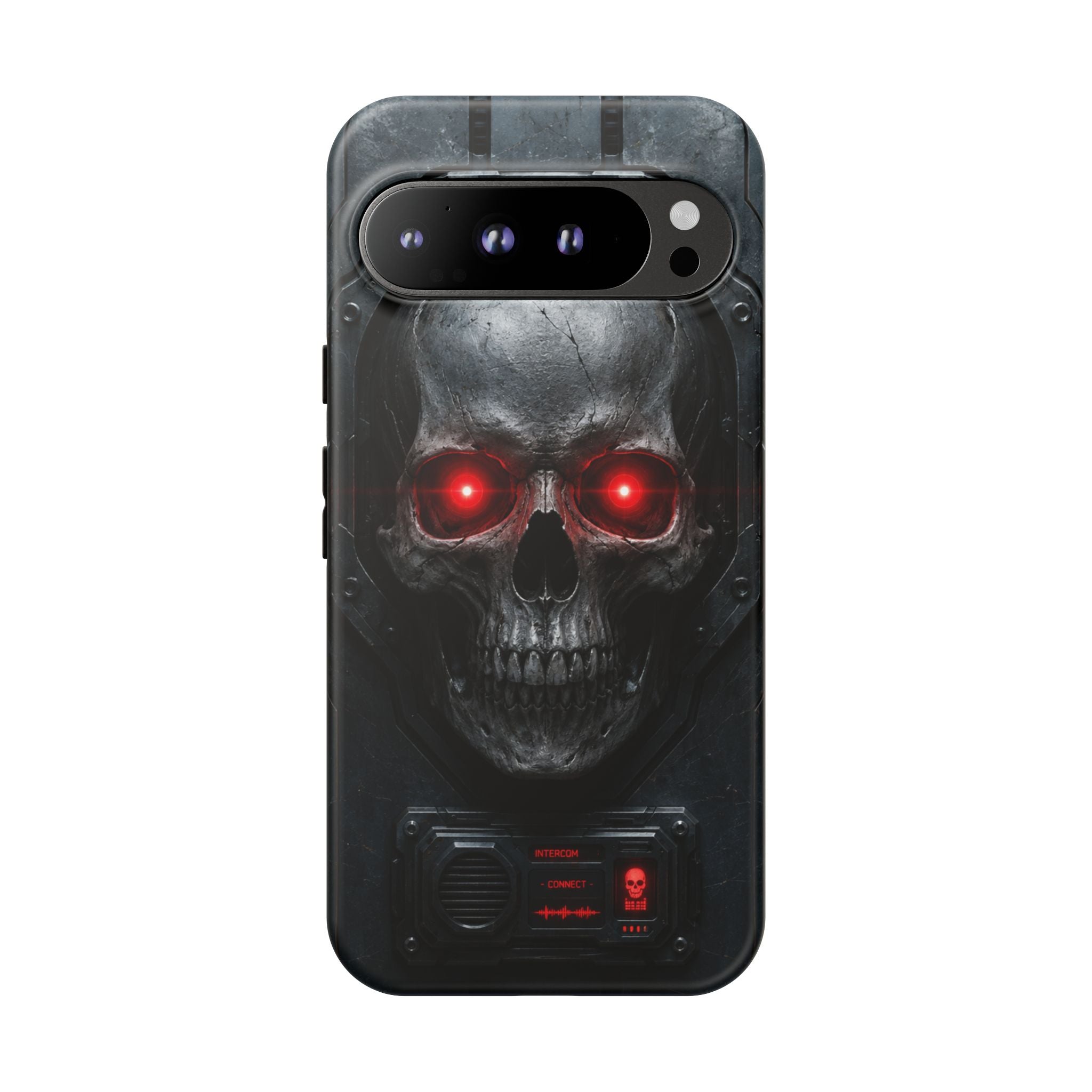 Skull Sentinel Phone Case — Red-Eyed Tactical Skull Protective Case