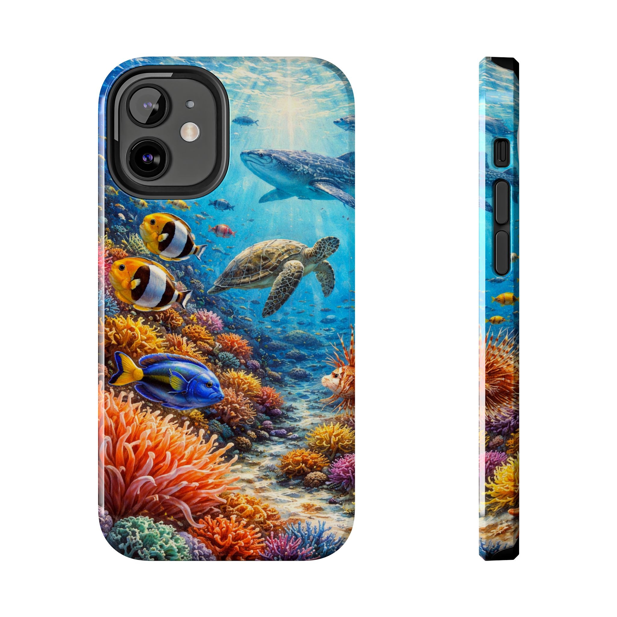 Ocean Reef Tough Phone Case — Colorful Sea Turtle & Tropical Fish Design