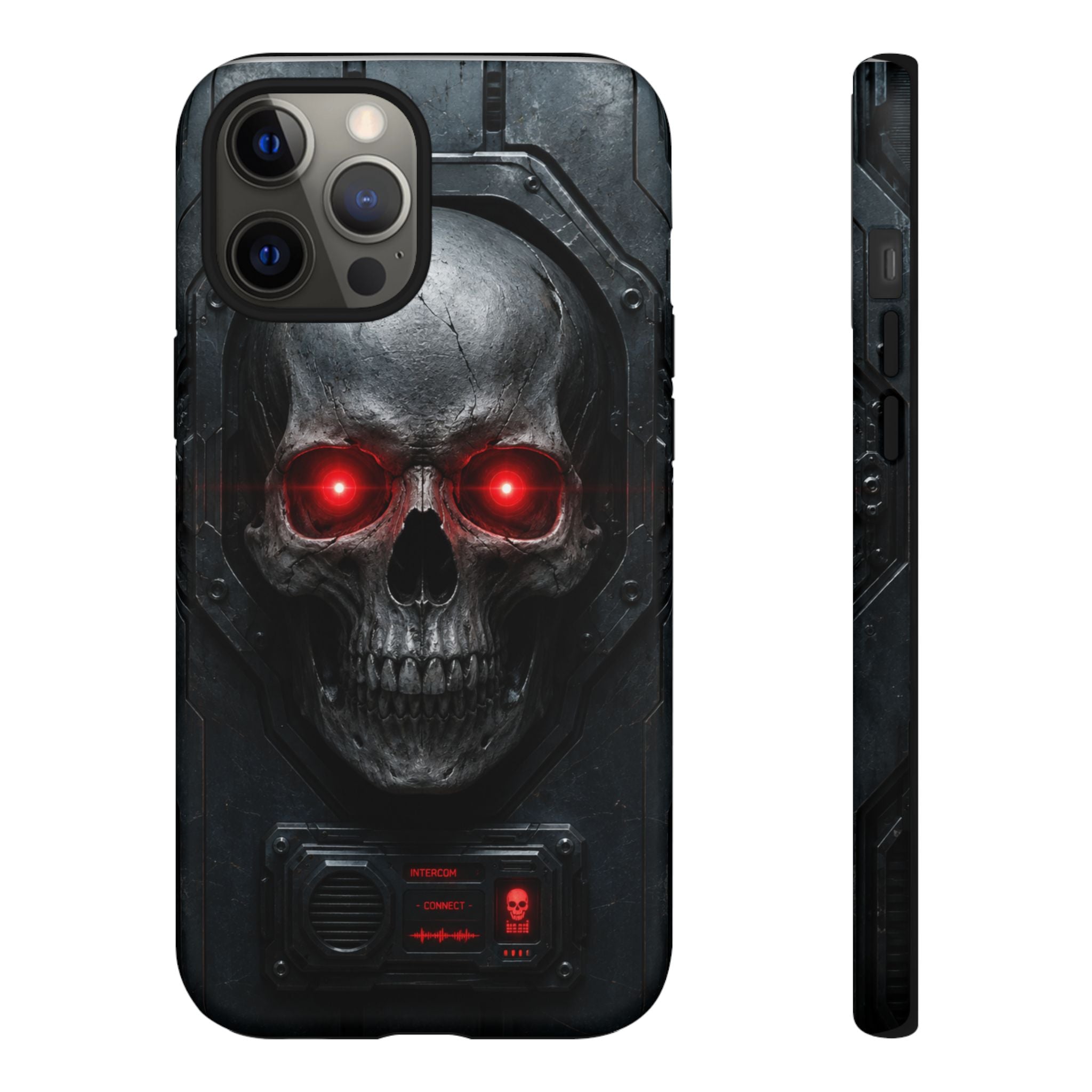 Skull Sentinel Phone Case — Red-Eyed Tactical Skull Protective Case