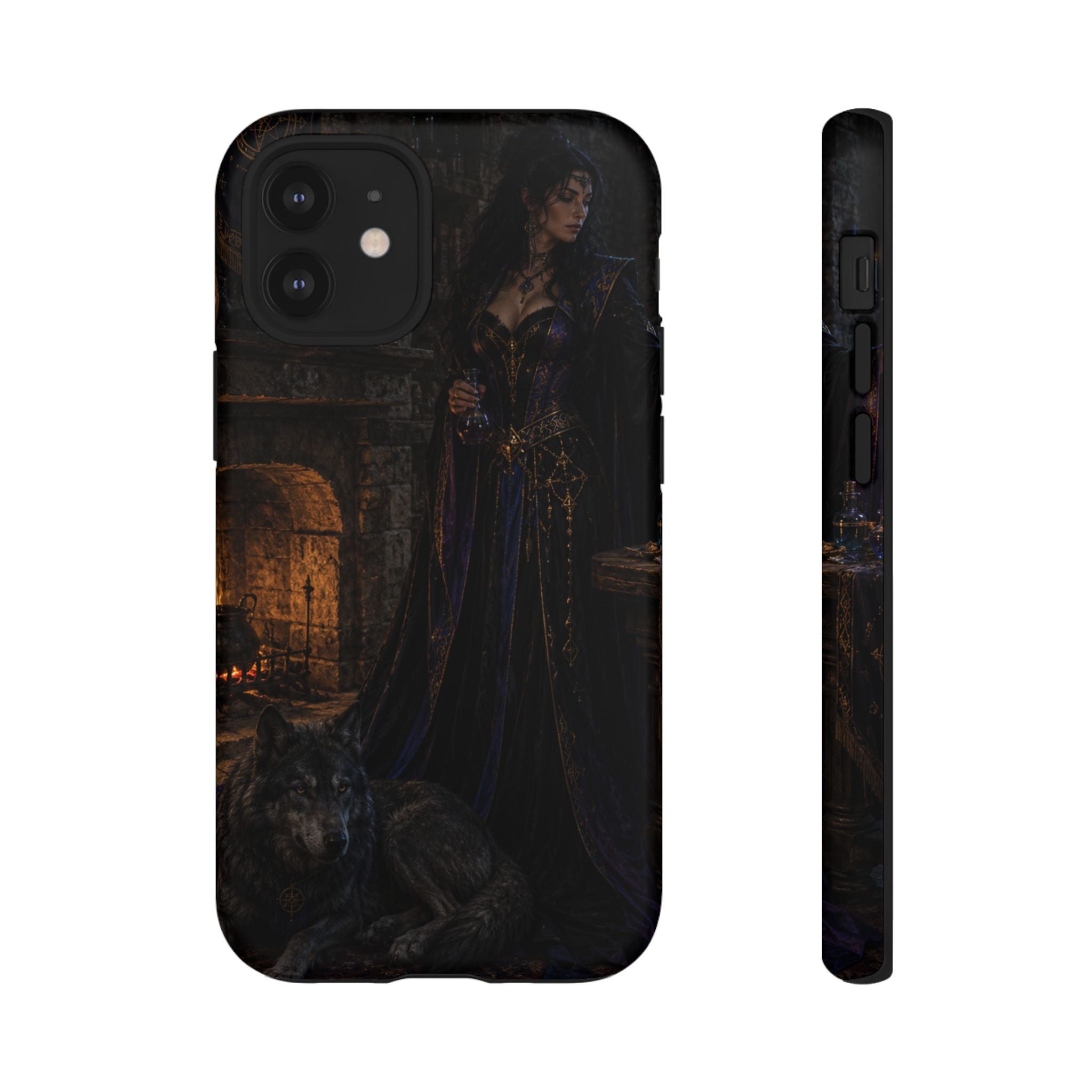 Gothic Witch Phone Case — Dark Fantasy Wolf & Fireplace Tough Case