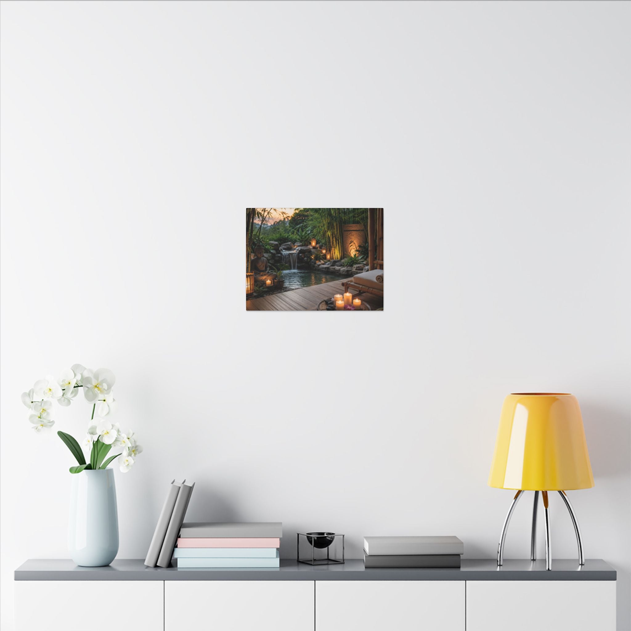 Zen Spa Retreat Canvas — Tranquil Bamboo Waterfall Wall Art
