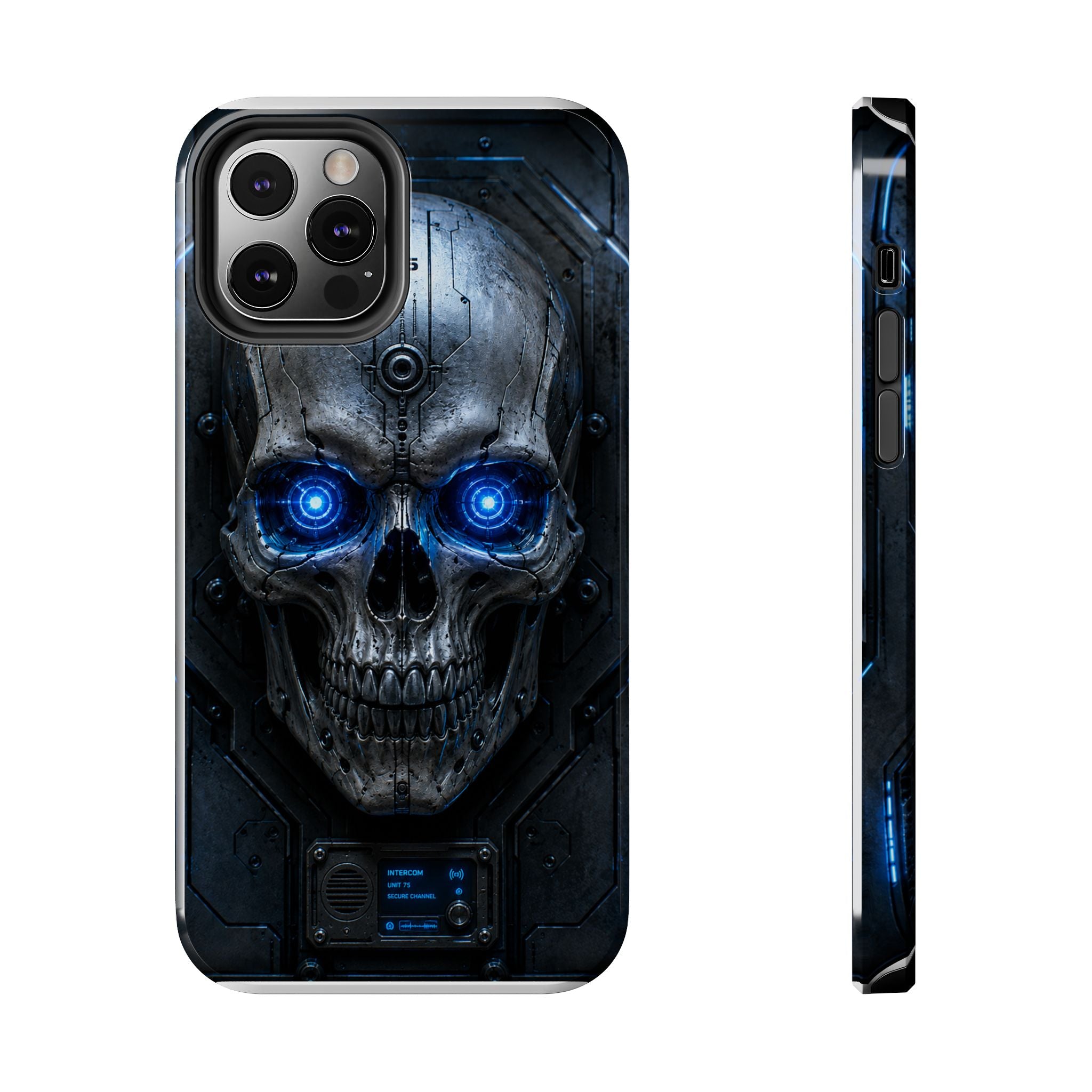 Cyber Skull Tough Phone Case — Blue LED Scary Robot Skull iPhone Case