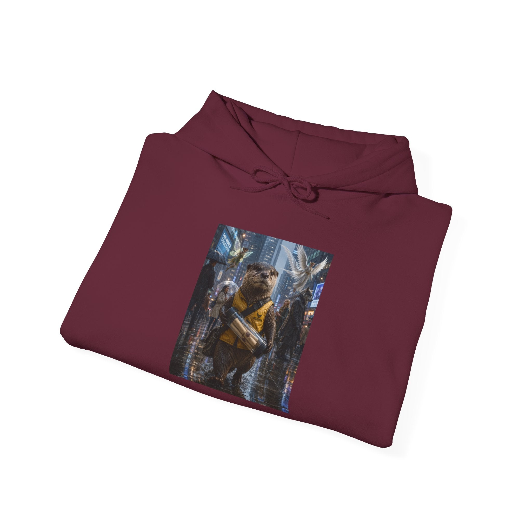 Messenger Otter Hoodie — Urban Wildlife Graphic Sweatshirt