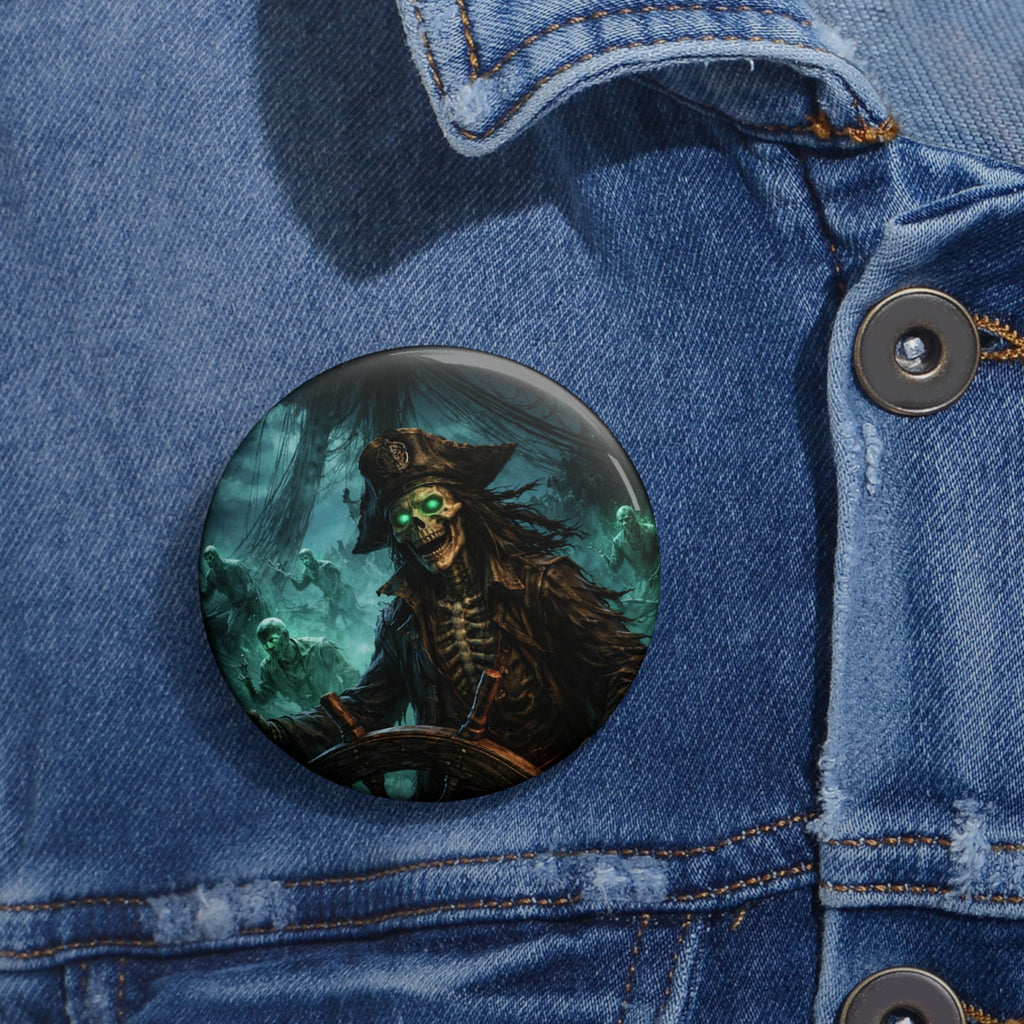Skull Pirate Button Pin — Haunted Ghost Captain Enamel-Style Badge