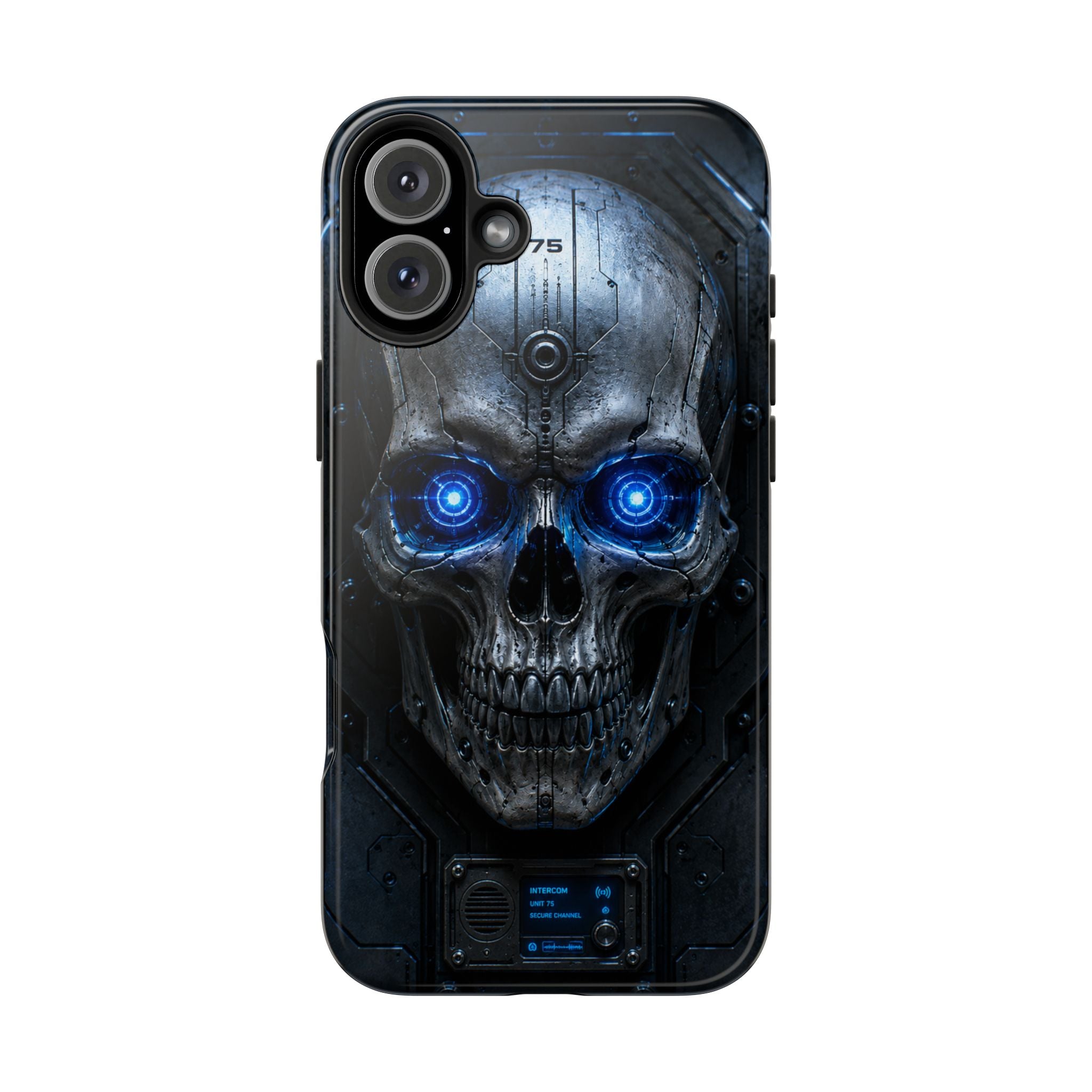 Cyber Skull Tough Phone Case — Blue LED Scary Robot Skull iPhone Case
