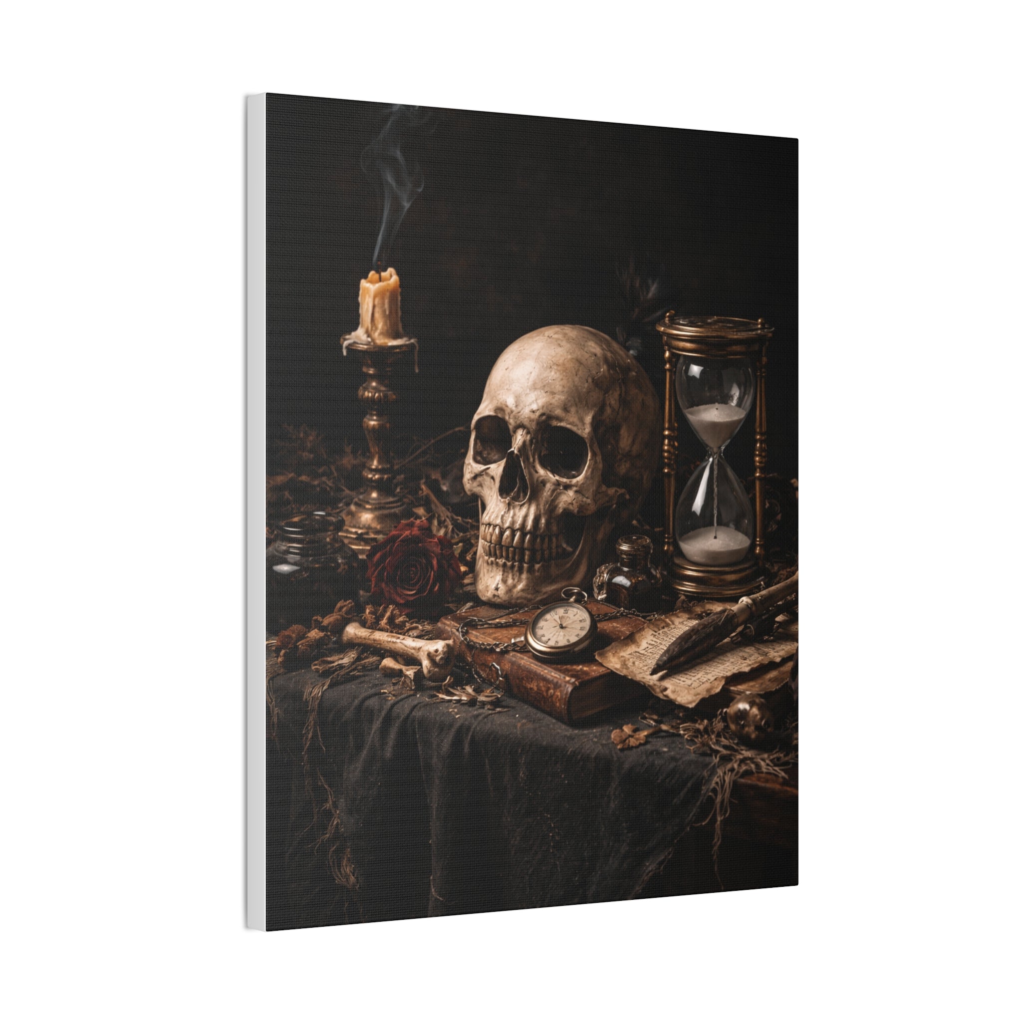 Memento Mori - Still Life Canvas — Skull, Hourglass & Candle Wall Art