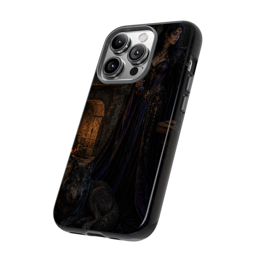 Gothic Witch Phone Case — Dark Fantasy Wolf & Fireplace Tough Case