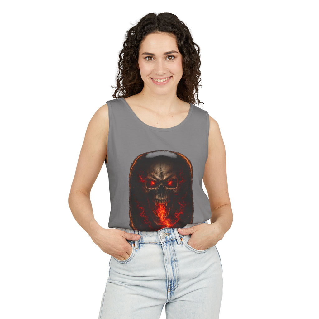 Demon Skull Flame Tank Top — Horror Graphic Summer Tee