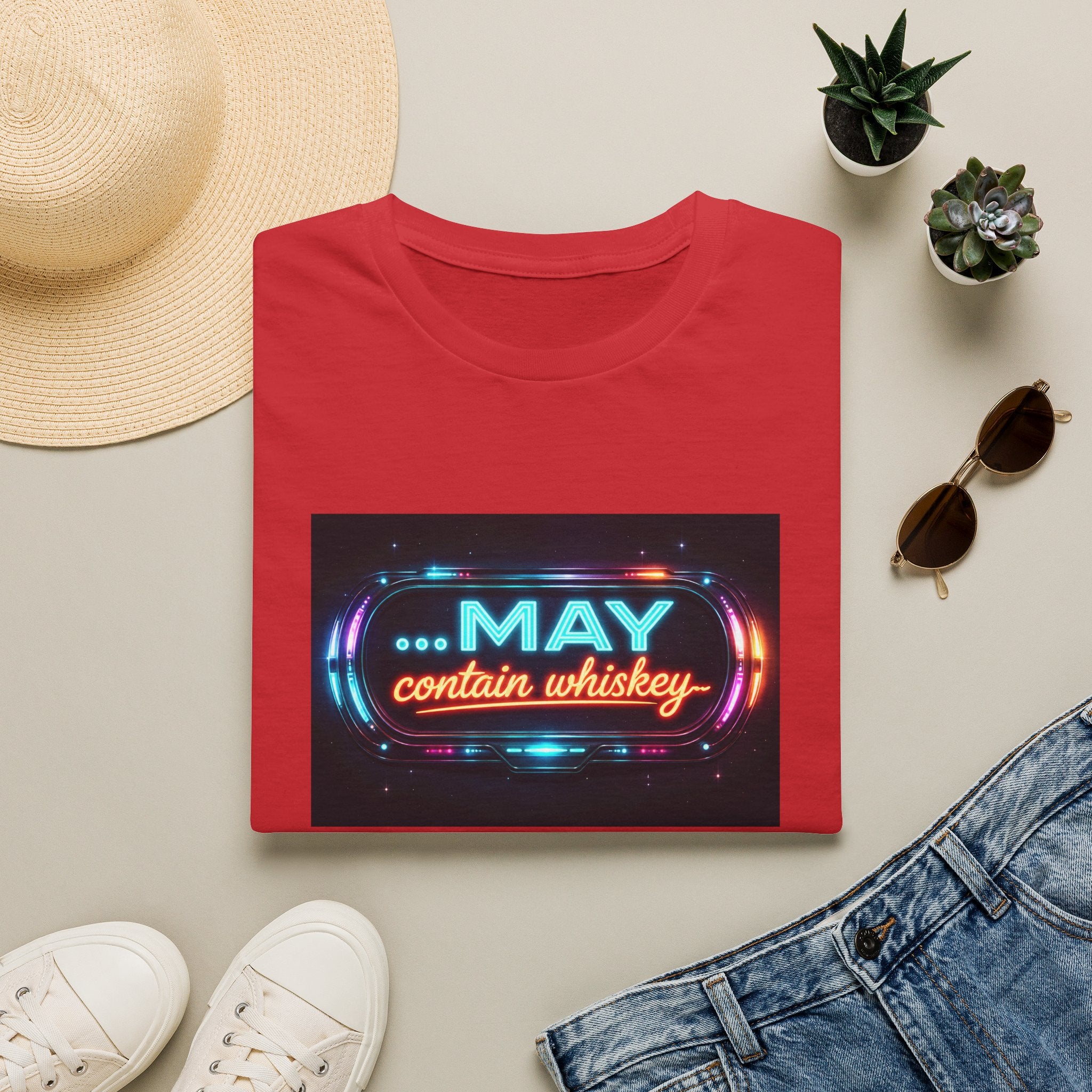 May Contain Whiskey T-Shirt – Funny Neon Retro Graphic Tee for Whiskey Lovers