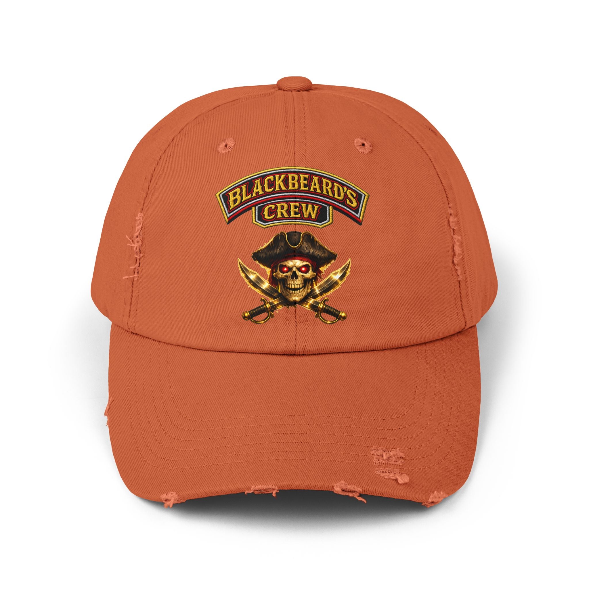 Blackbeard's Crew Distressed Baseball Cap — Pirate Skull Patch Hat