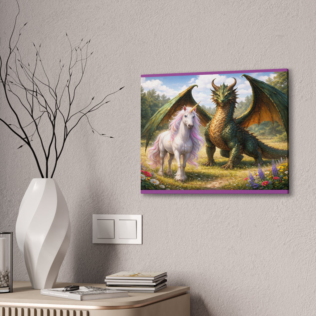 Dragon and Unicorn Canvas Wall Art — Fantasy Creature Print for Nursery, Kids’ Room & Fantasy Decor