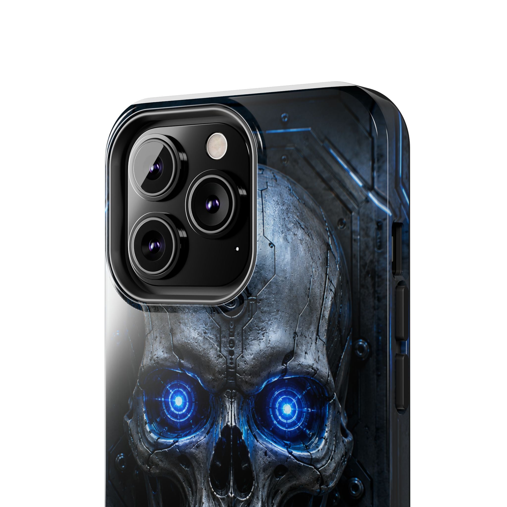 Cyber Skull Tough Phone Case — Blue LED Scary Robot Skull iPhone Case