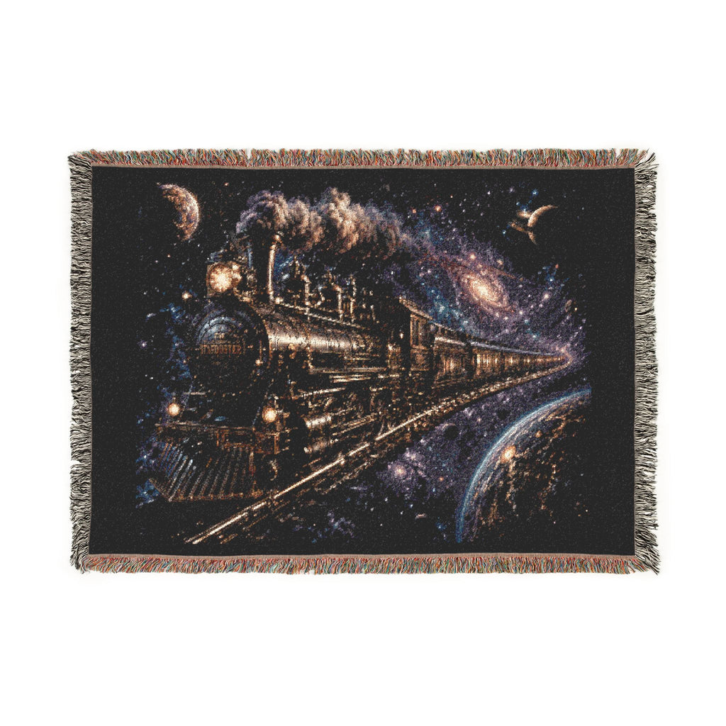 Galaxy Night Train Woven Blanket — Cosmic Steam Engine Throw