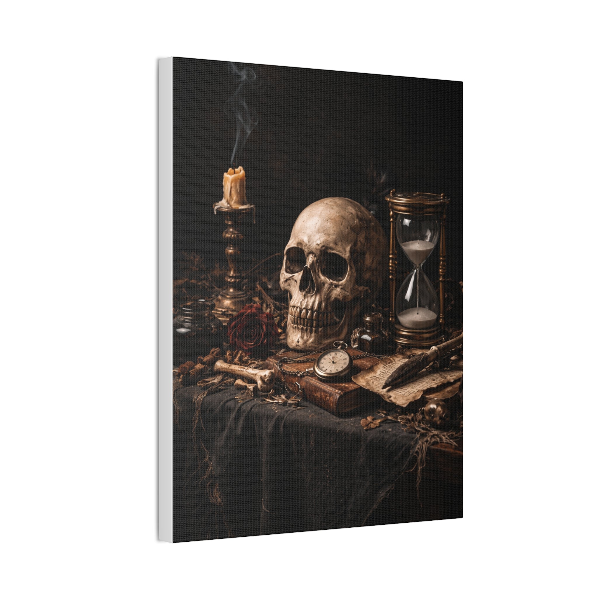 Memento Mori - Still Life Canvas — Skull, Hourglass & Candle Wall Art