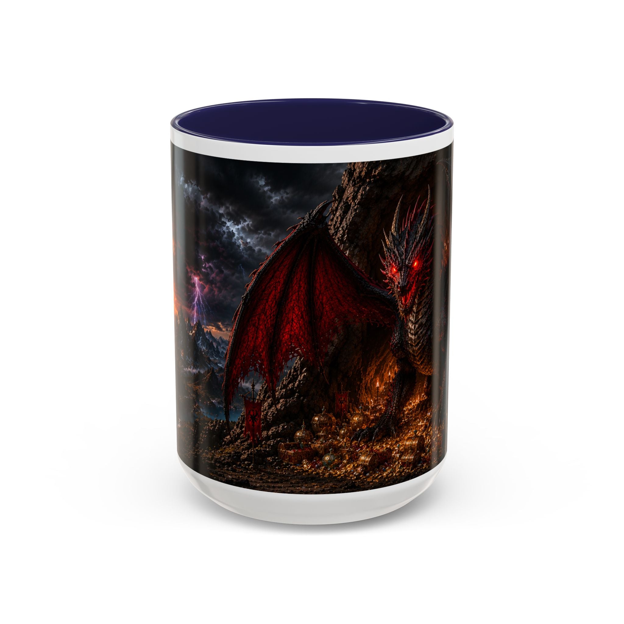 Dragon Coffee Mug — Dark Fantasy Red-Eyed Dragon Accent Mug (11/15oz)