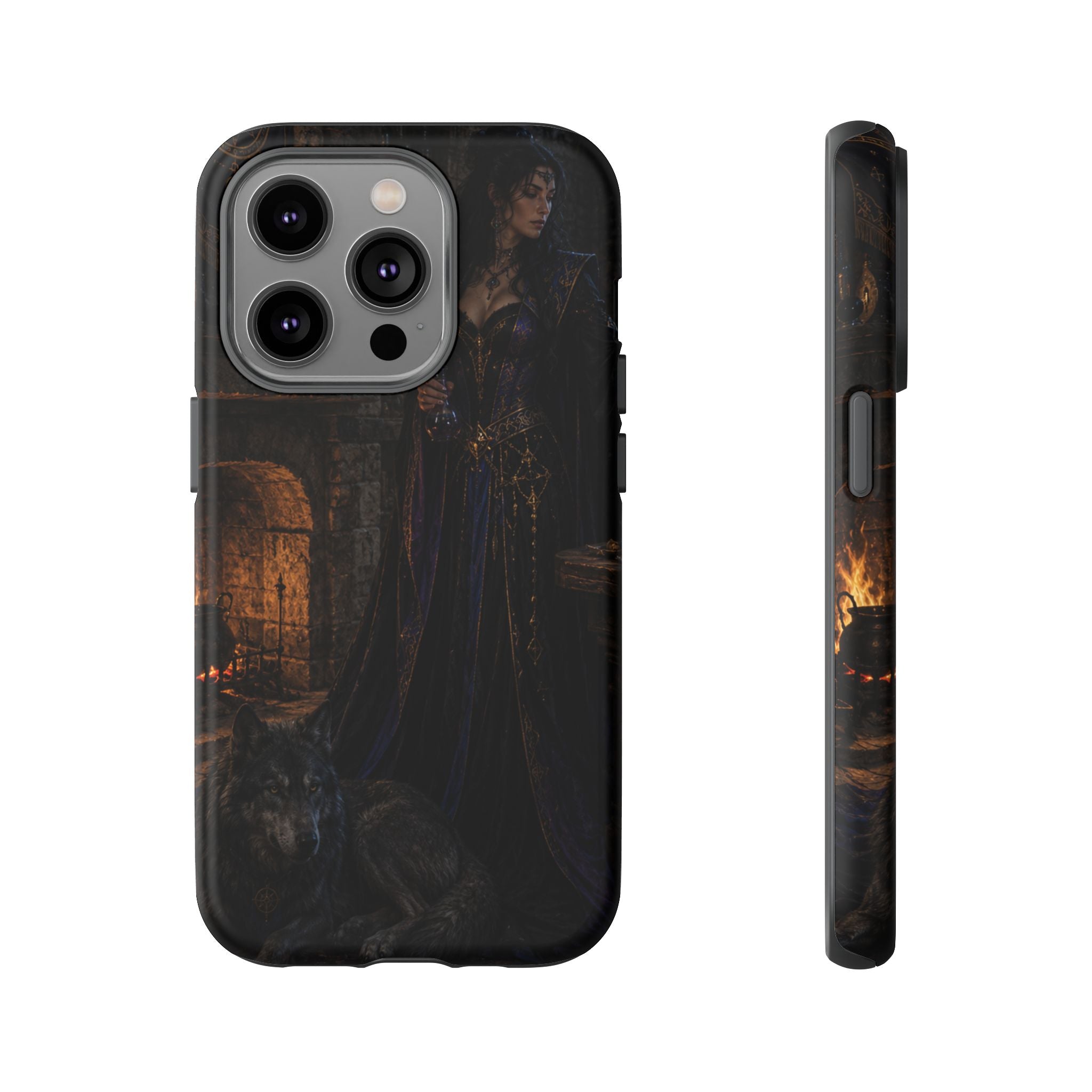 Gothic Witch Phone Case — Dark Fantasy Wolf & Fireplace Tough Case