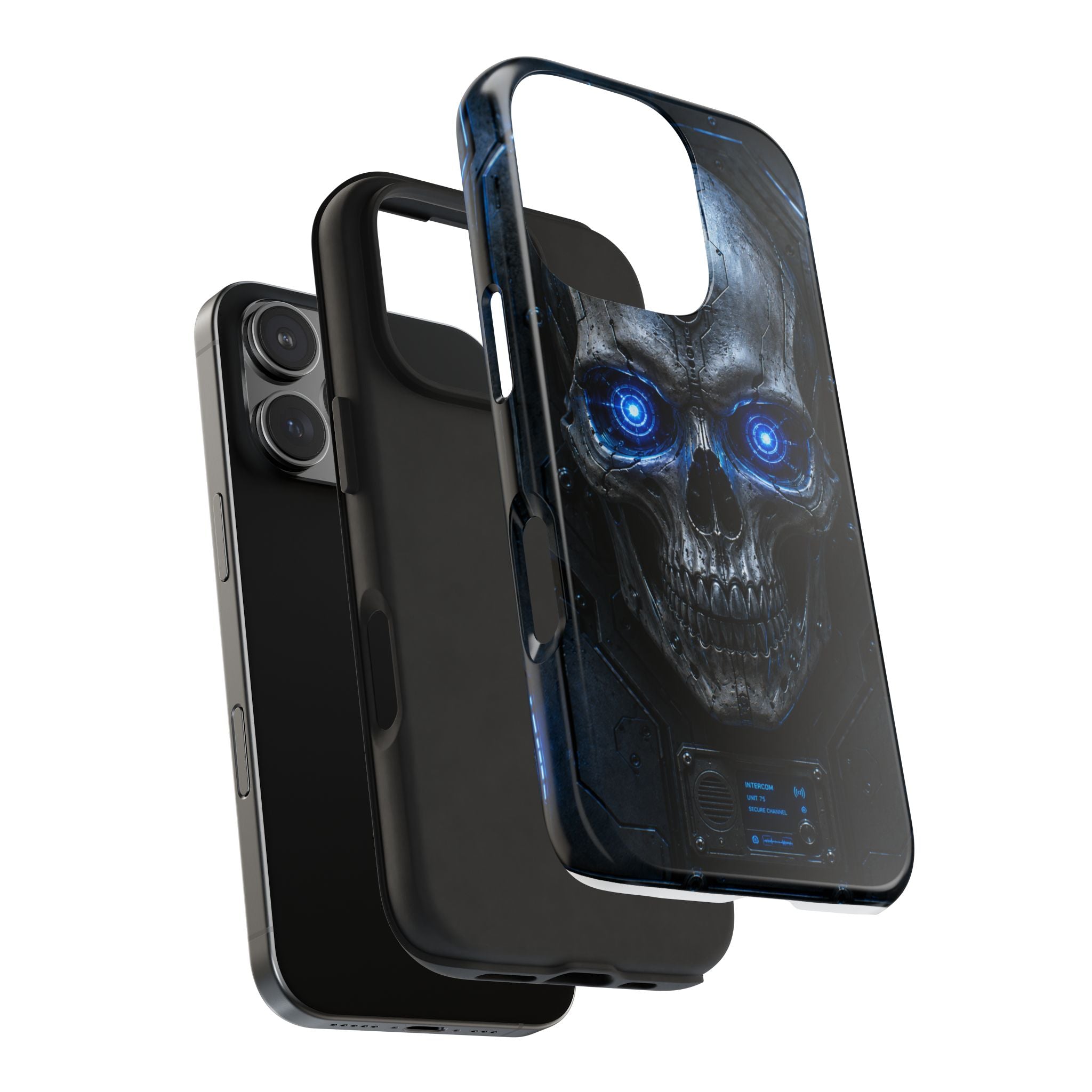 Cyber Skull Tough Phone Case — Blue LED Scary Robot Skull iPhone Case