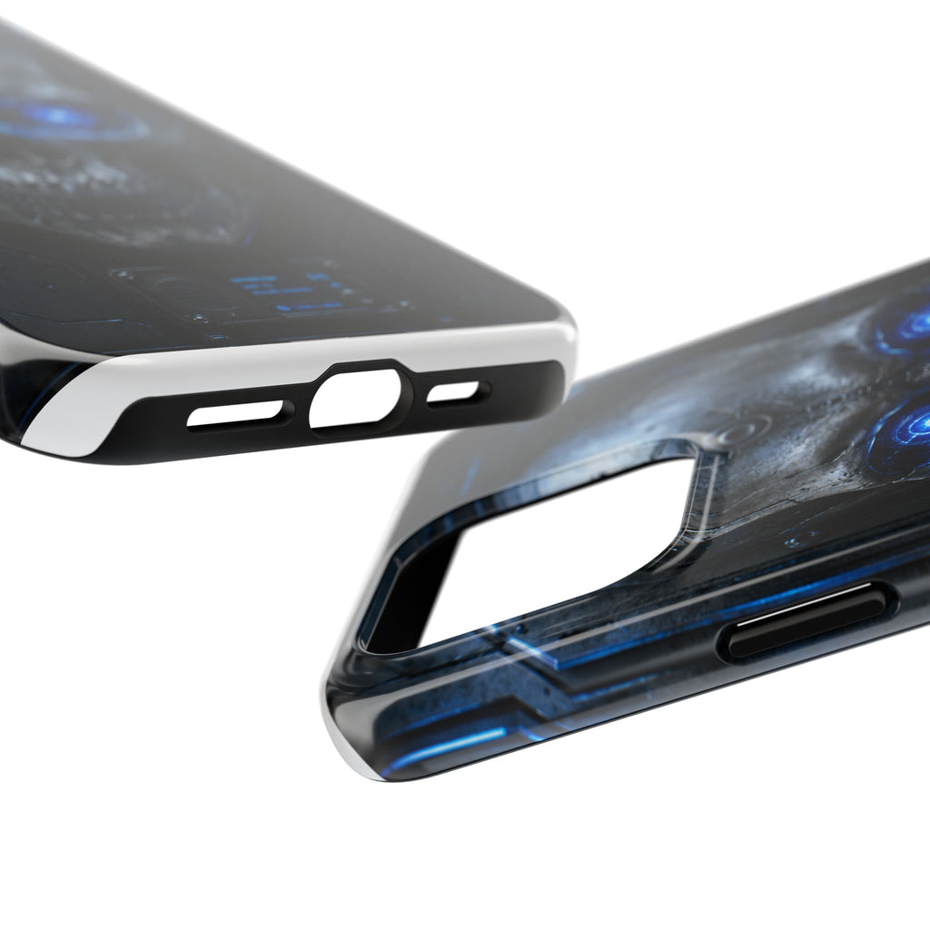 Cyber Skull Tough Phone Case — Blue LED Scary Robot Skull iPhone Case