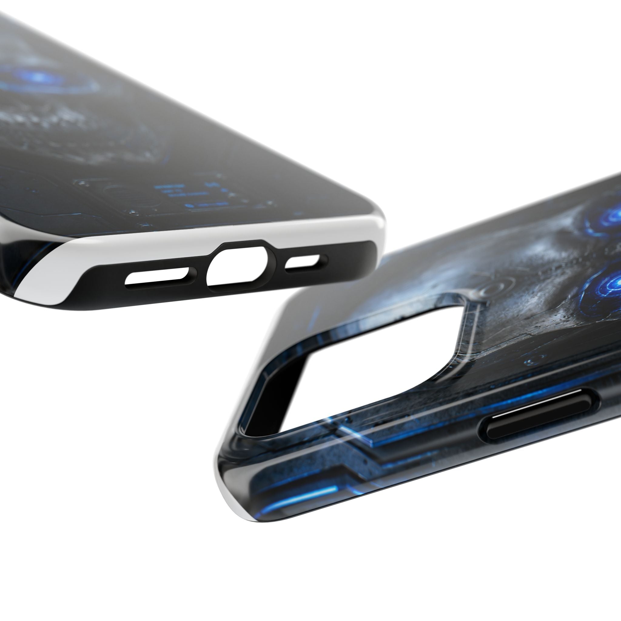Cyber Skull Tough Phone Case — Blue LED Scary Robot Skull iPhone Case