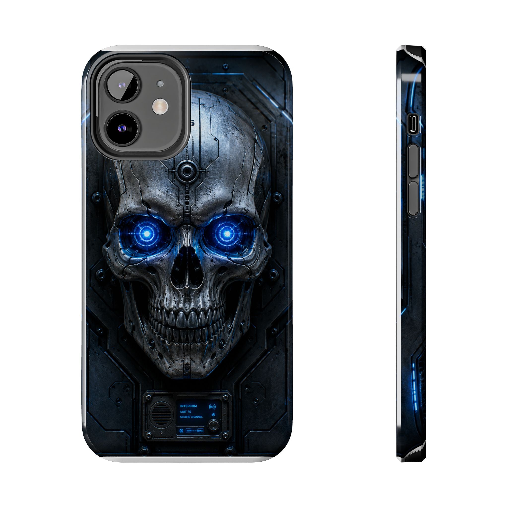 Cyber Skull Tough Phone Case — Blue LED Scary Robot Skull iPhone Case
