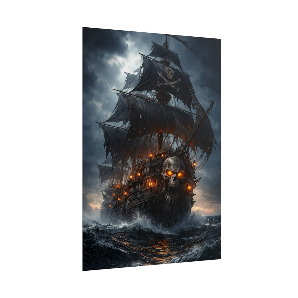 Haunted Pirate Ship Rolled Poster — Dark Skull Ghost Ship Wall Art