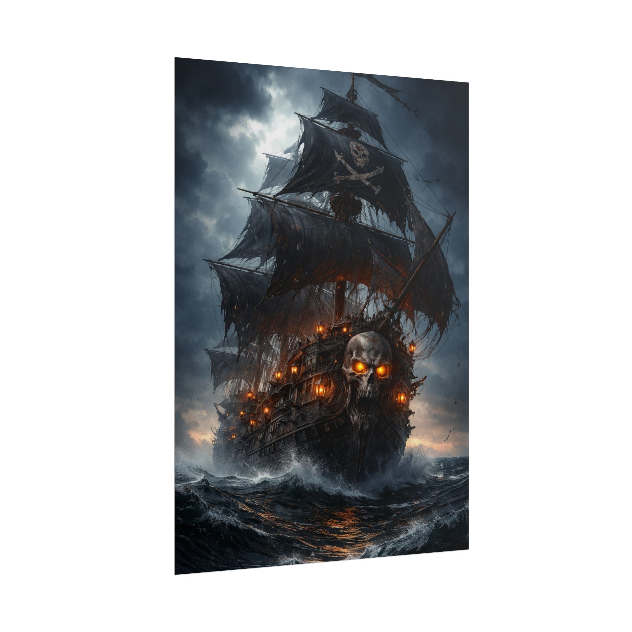 Haunted Pirate Ship Rolled Poster — Dark Skull Ghost Ship Wall Art
