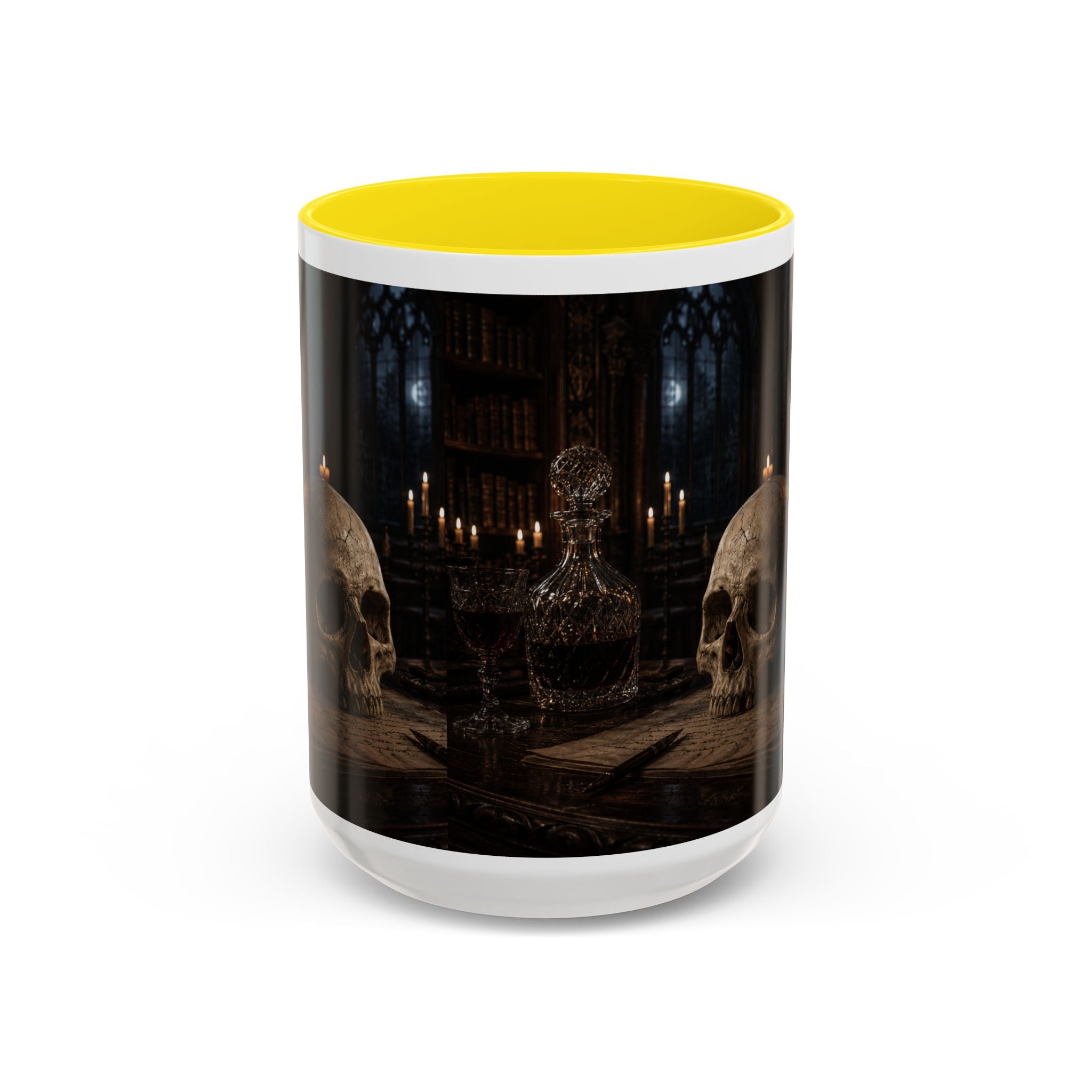 Gothic Skull Coffee Mug — Candlelit Occult Library Accent Mug (11/15oz)