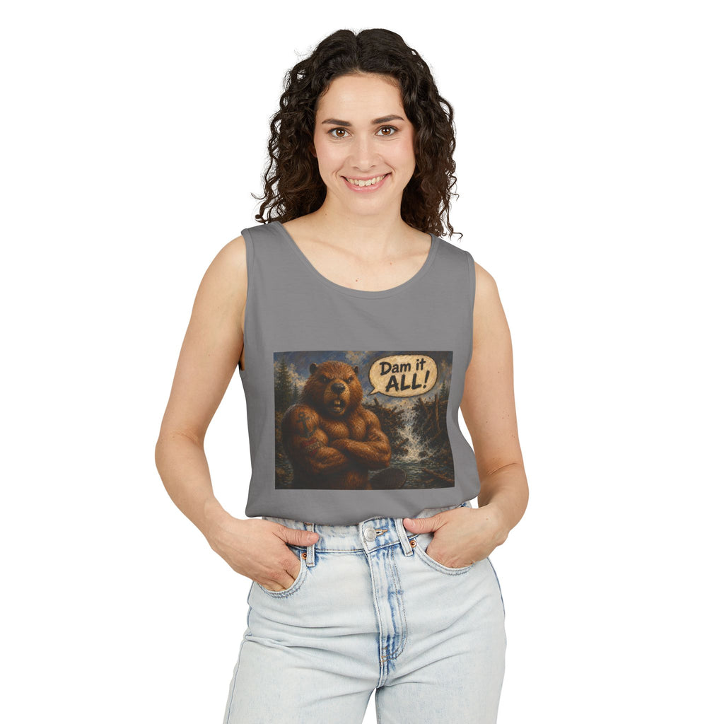 Big Beaver Graphic Tank Top — 'Dam It, All!' Vintage Wilderness Humor