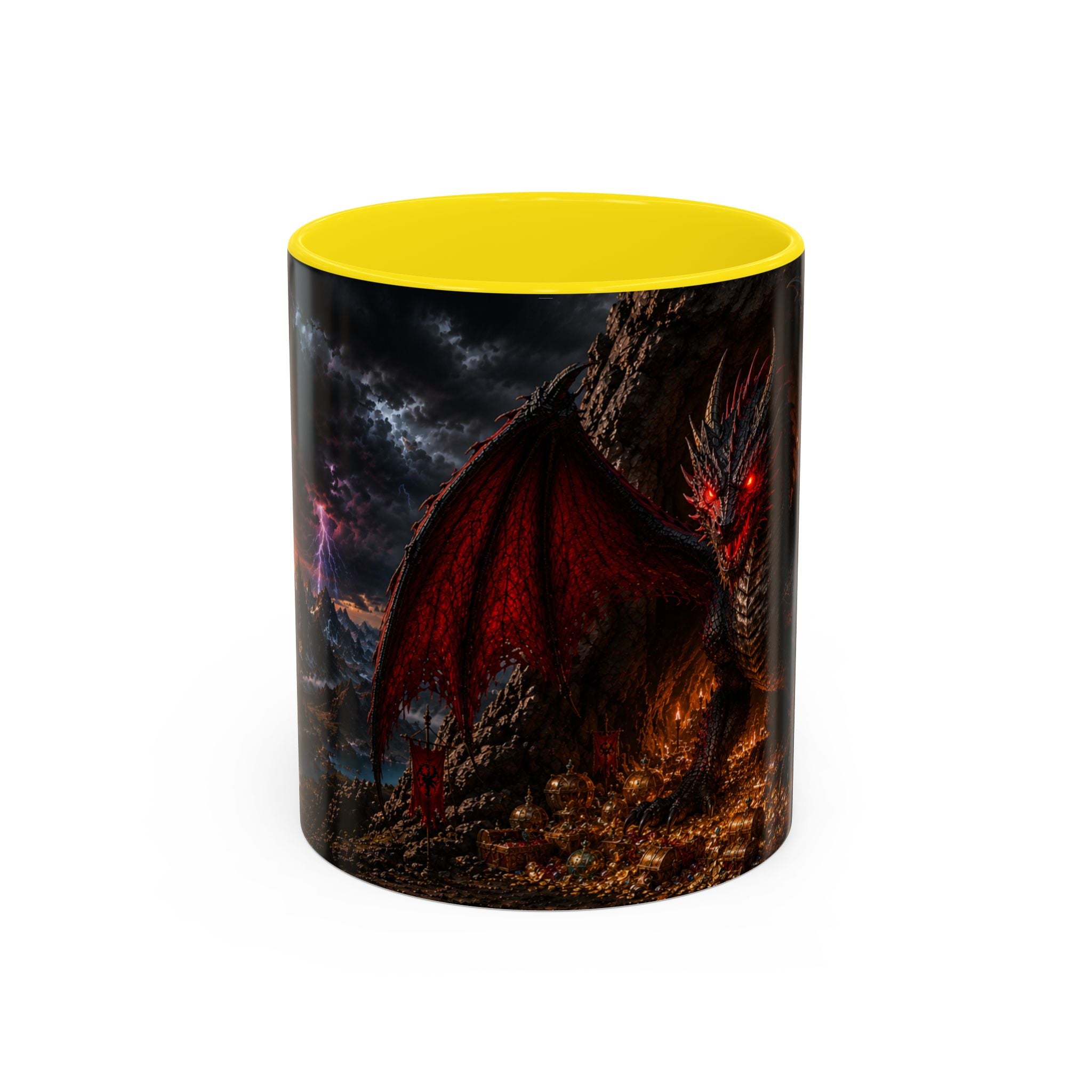 Dragon Coffee Mug — Dark Fantasy Red-Eyed Dragon Accent Mug (11/15oz)