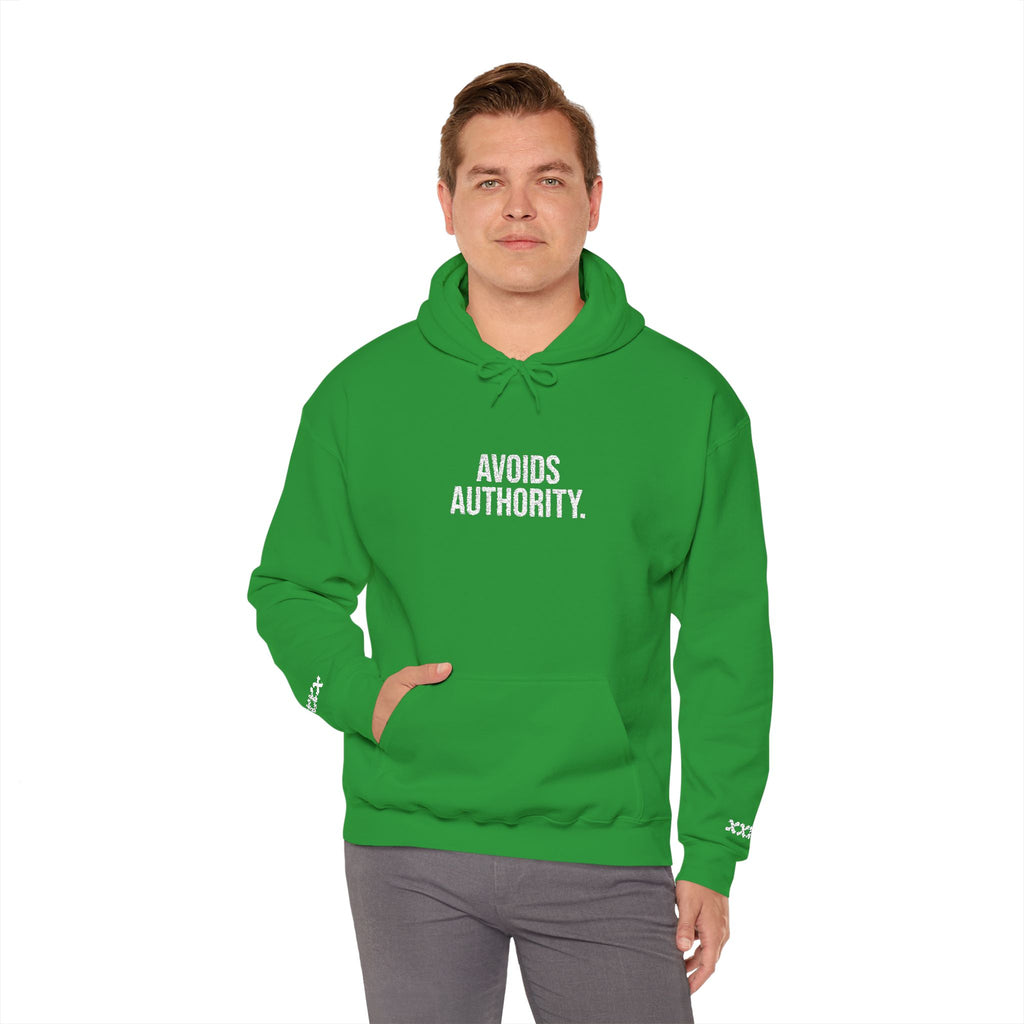 Avoids Authority Hoodie — Rebellious Embroidered Pullover