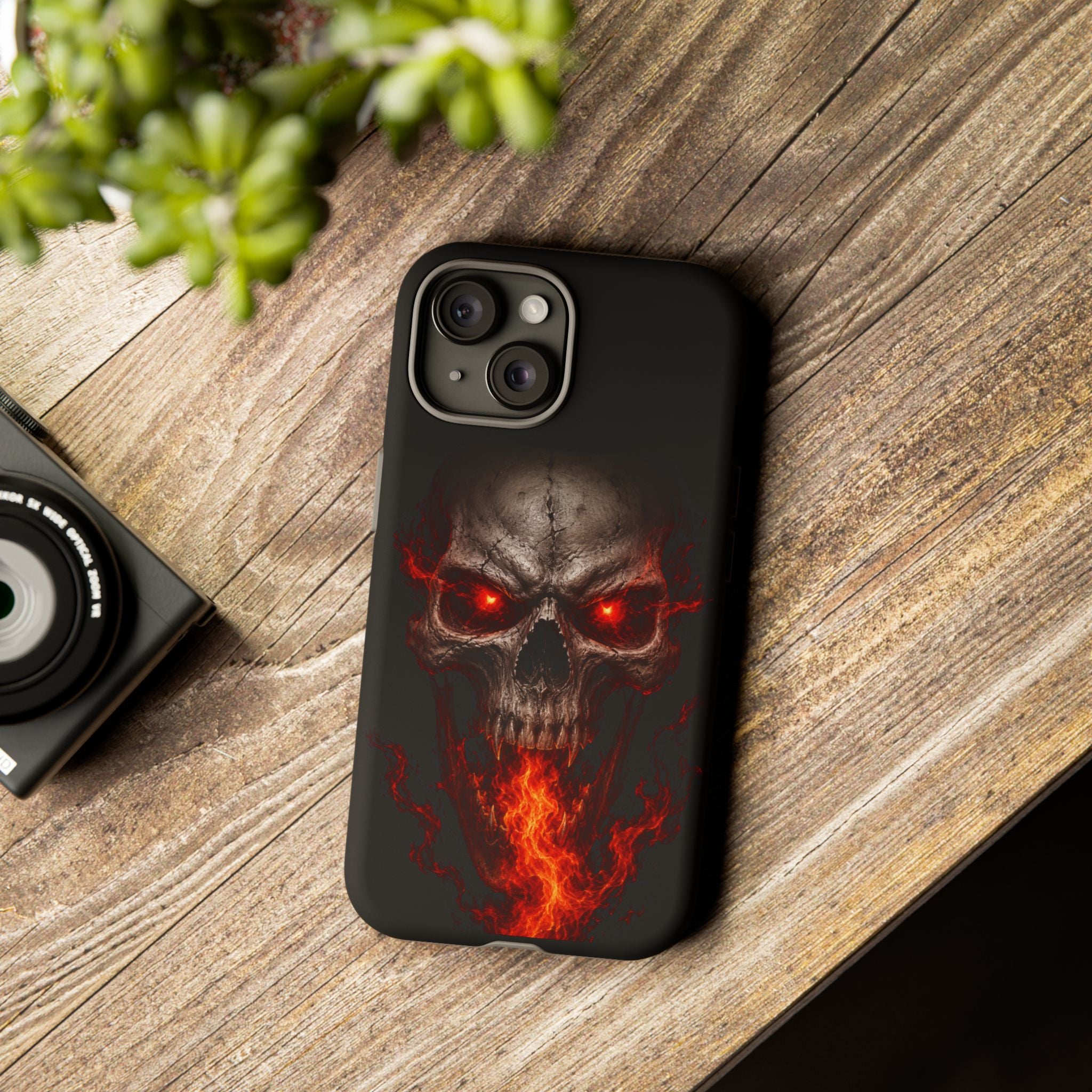 Flaming Skull Tough Case — Heavy-Duty Phone Case with Red-Eye Skull Design