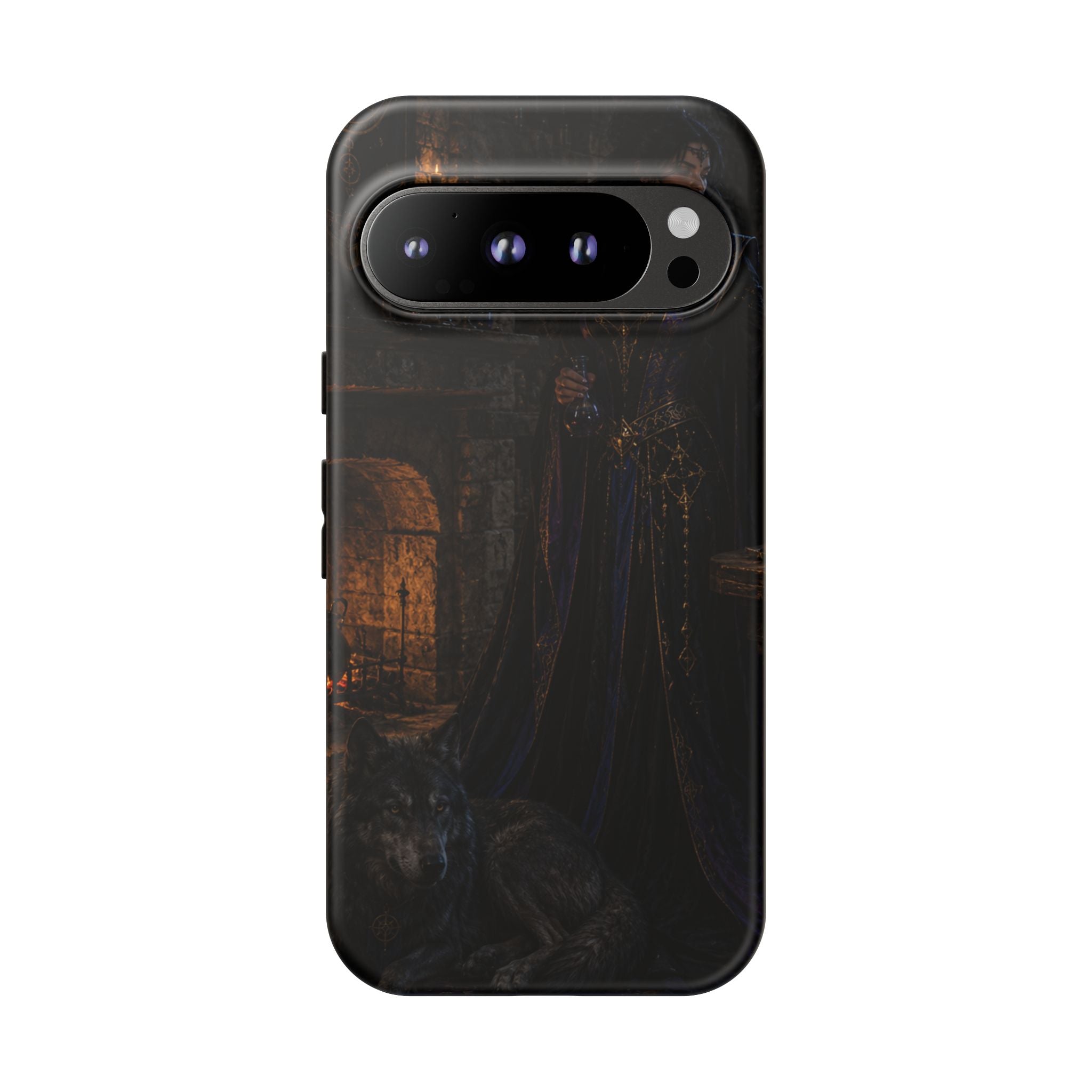 Gothic Witch Phone Case — Dark Fantasy Wolf & Fireplace Tough Case