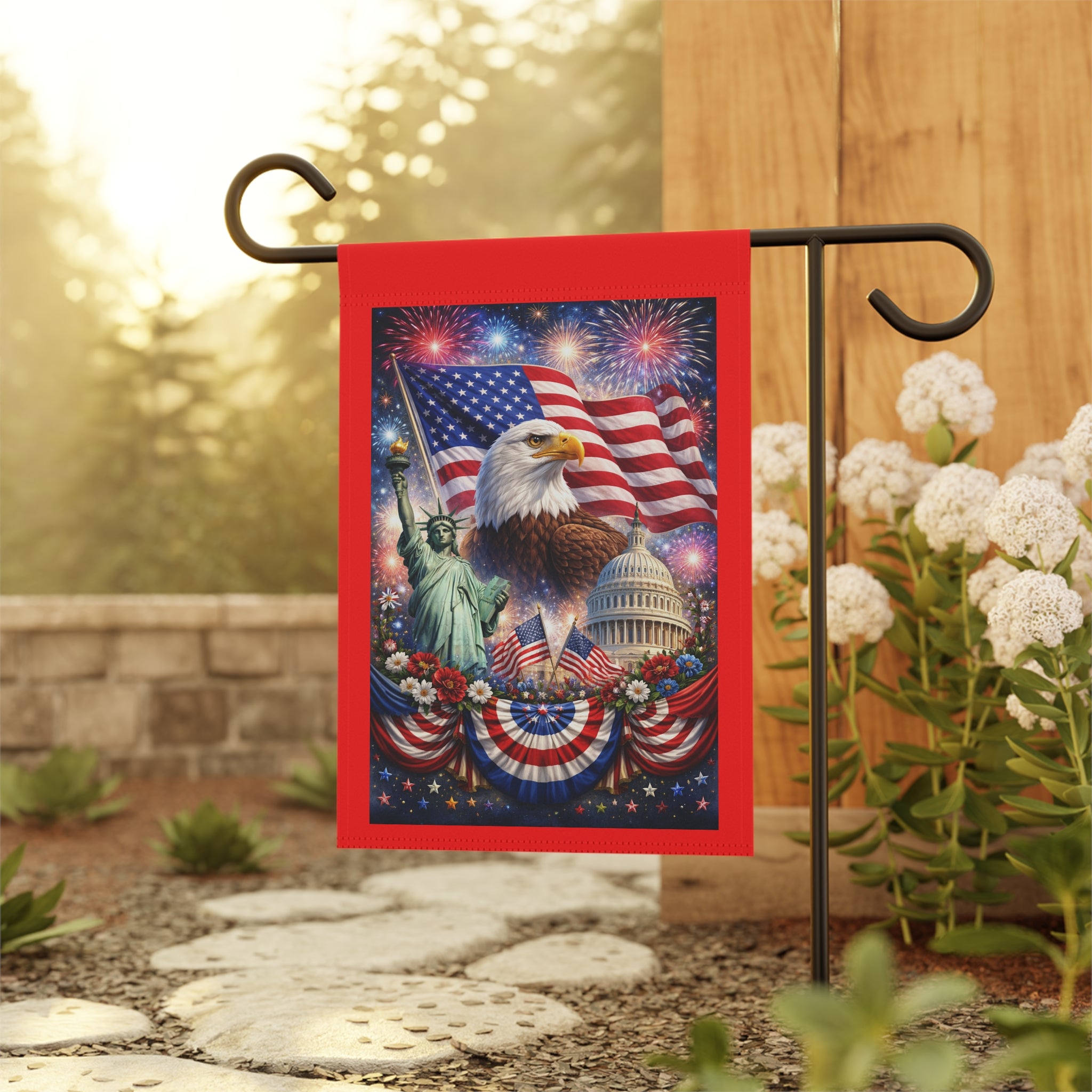 Patriotic Eagle Garden Flag — American Flag, Statue of Liberty & Capitol Yard Banner