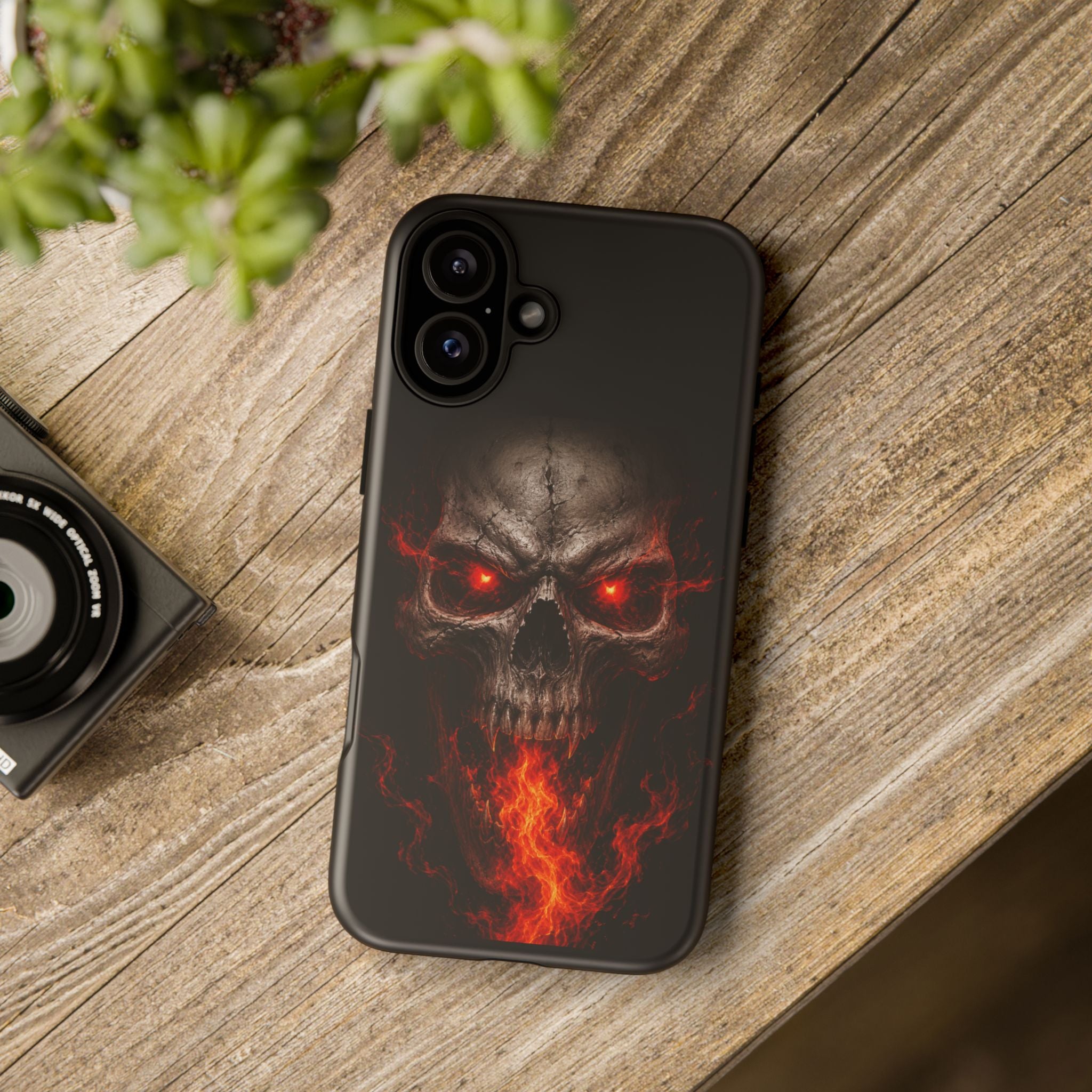 Flaming Skull Tough Case — Heavy-Duty Phone Case with Red-Eye Skull Design