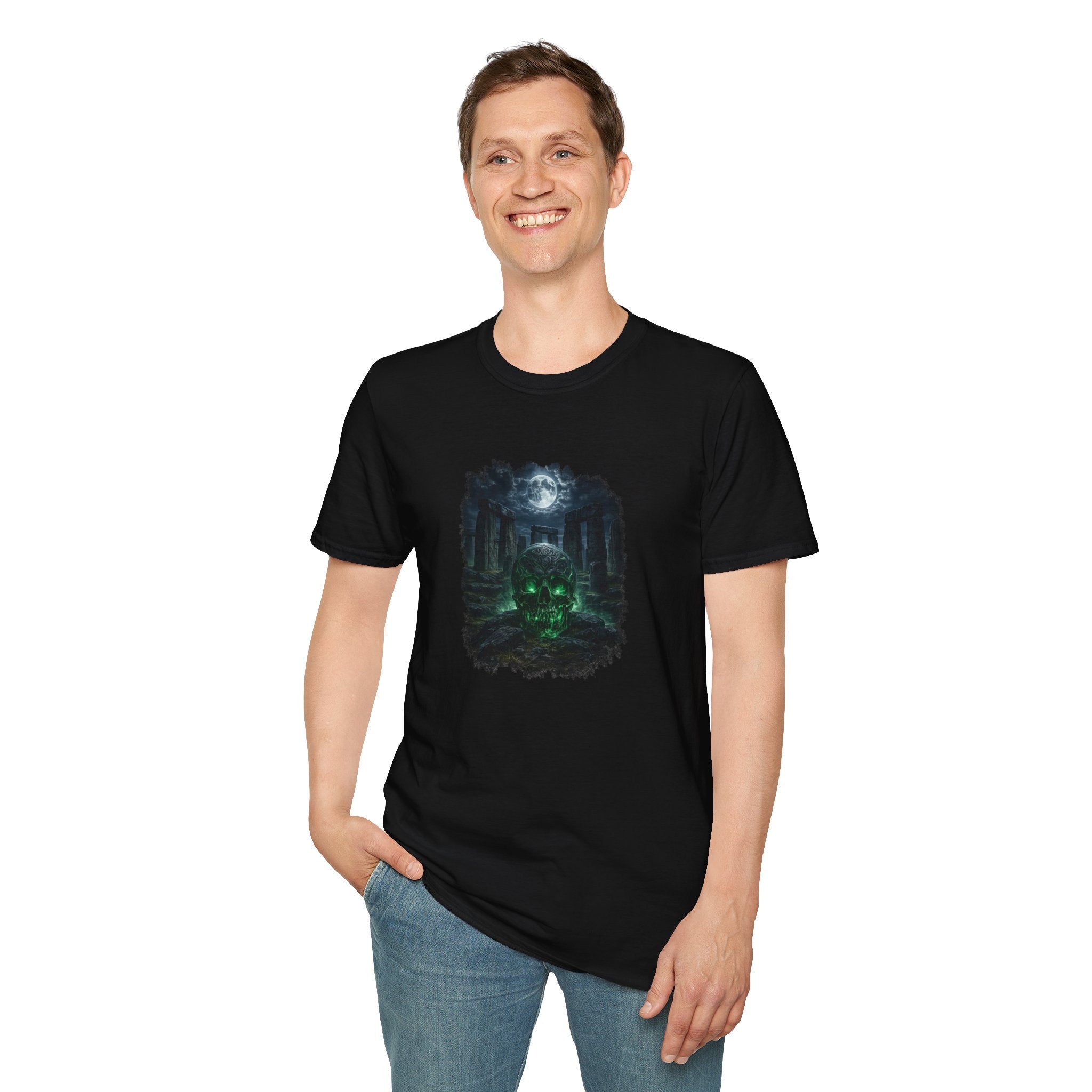 Gothic Moonlit Skull T-Shirt — Haunted Temple Night Design